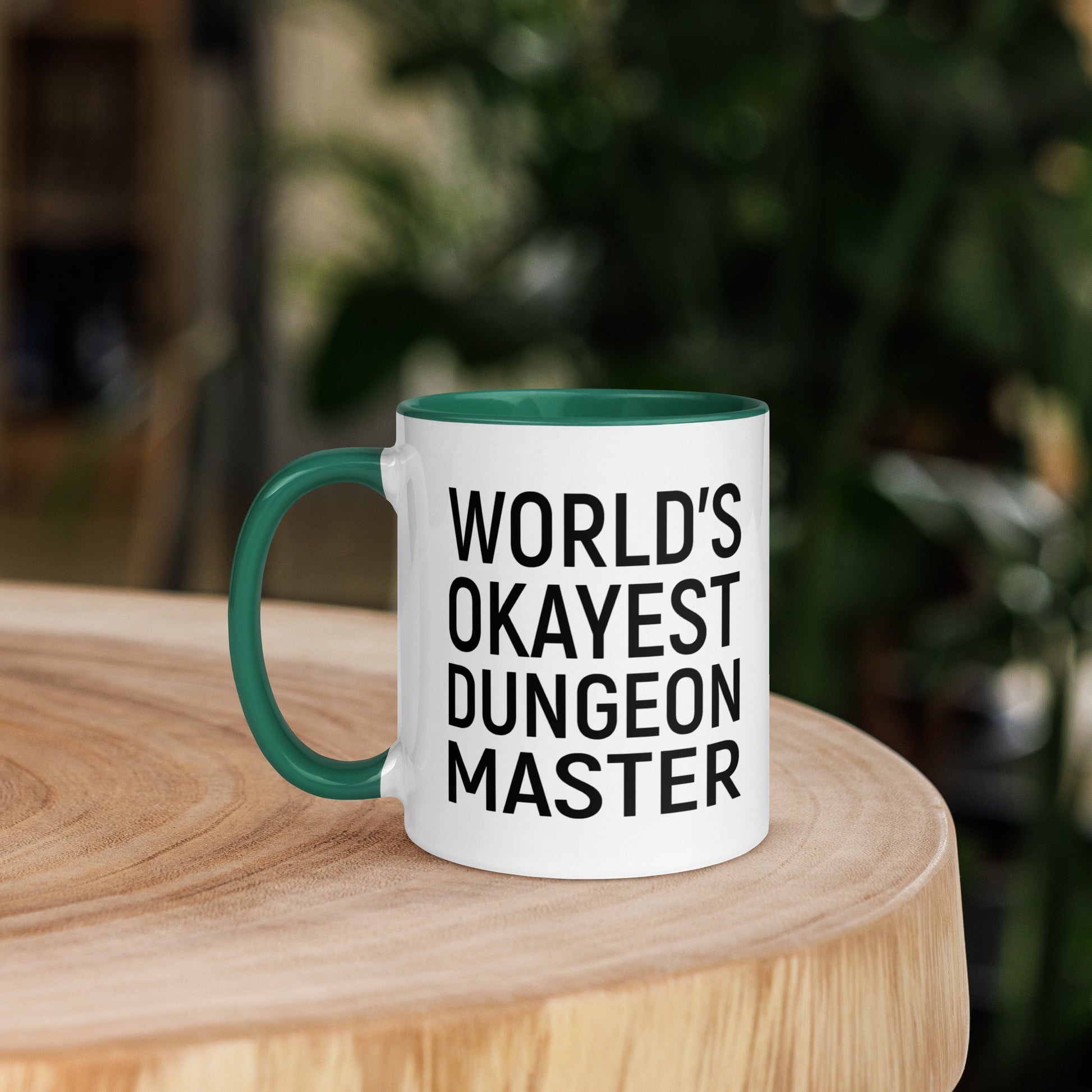 World's Okayest Dungeon Master Mug with Color Inside  Level 1 Gamers Dark green 11oz 