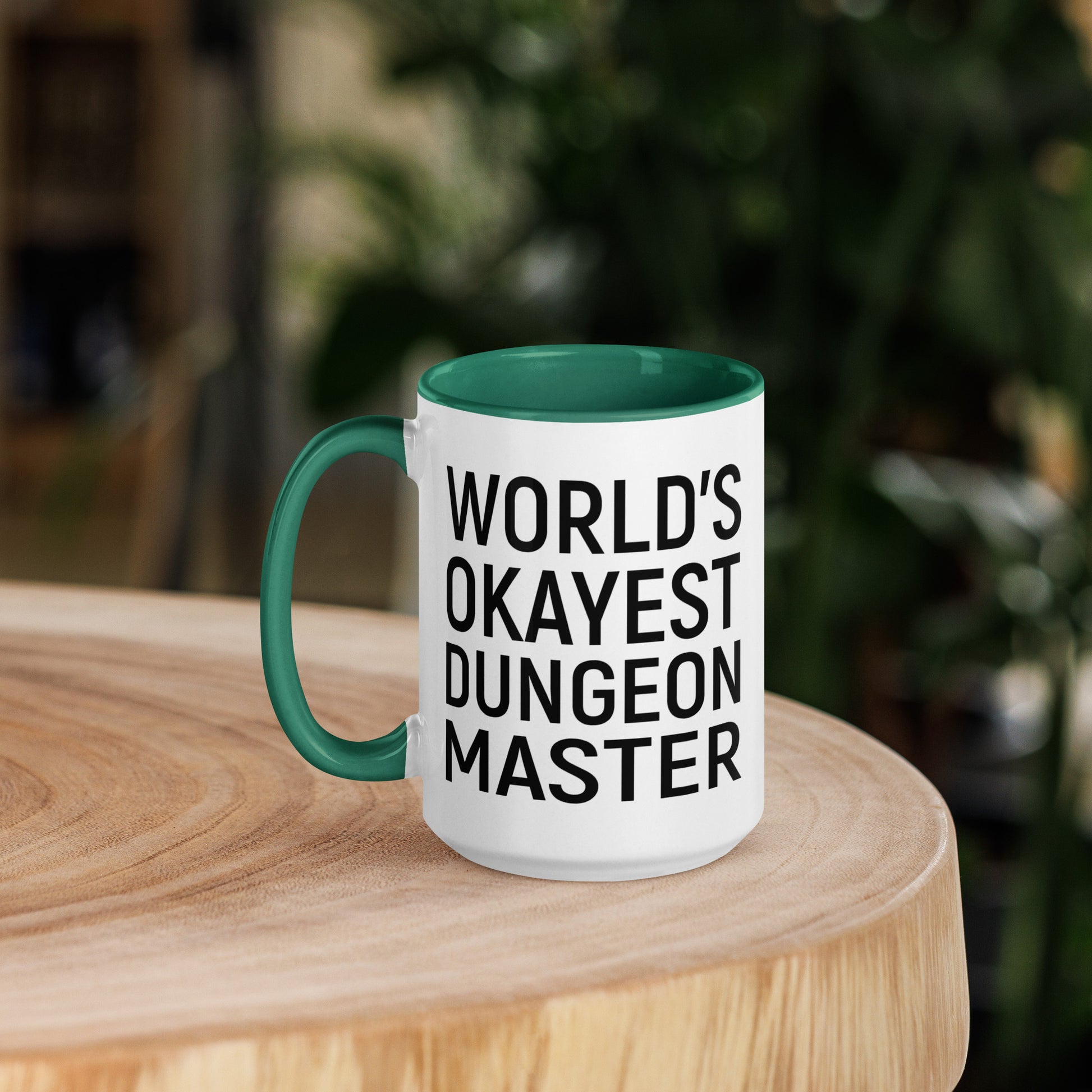 World's Okayest Dungeon Master Mug with Color Inside  Level 1 Gamers Dark green 15oz 