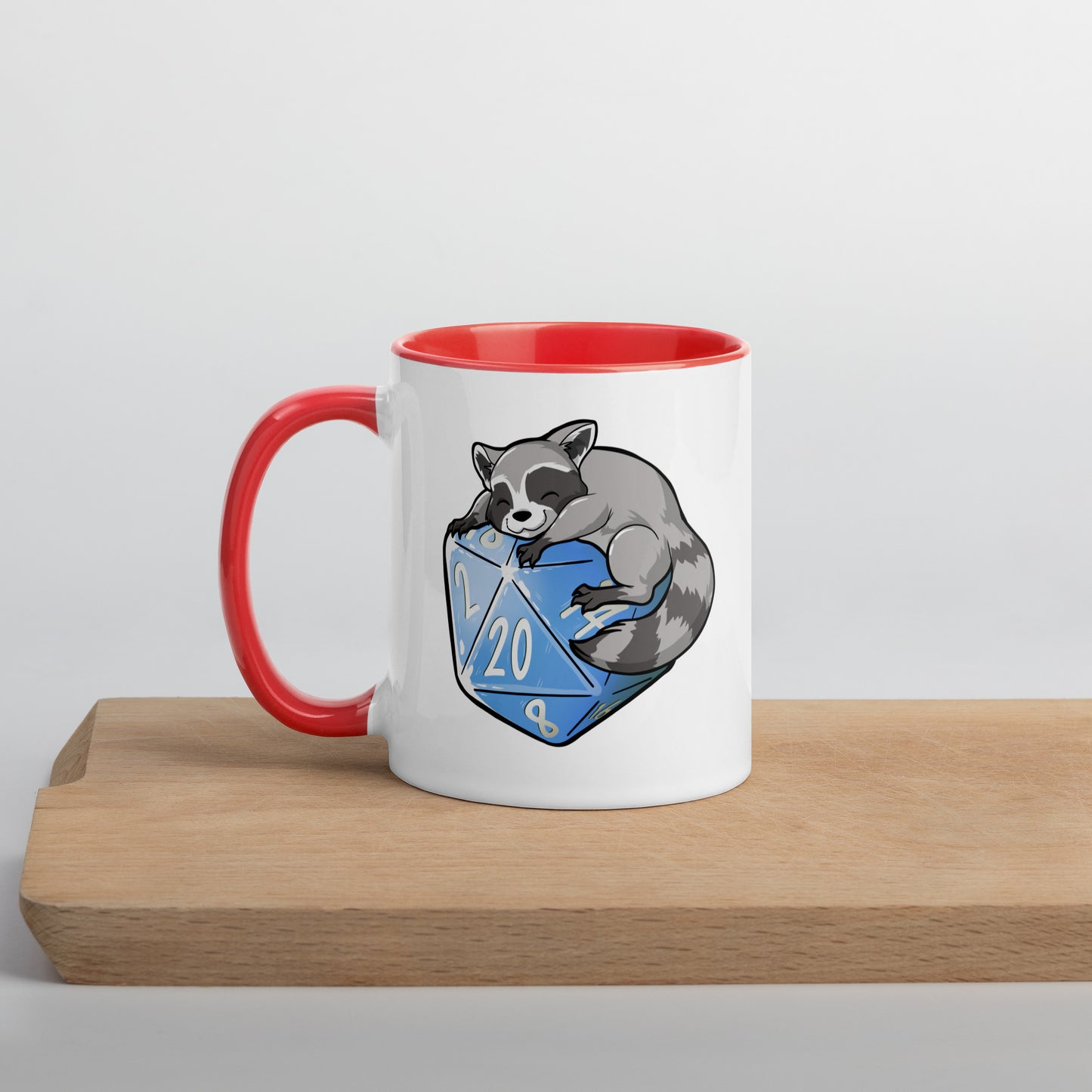 D20 Racoon Mug with Color Inside  Level 1 Gamers Red 11 oz 
