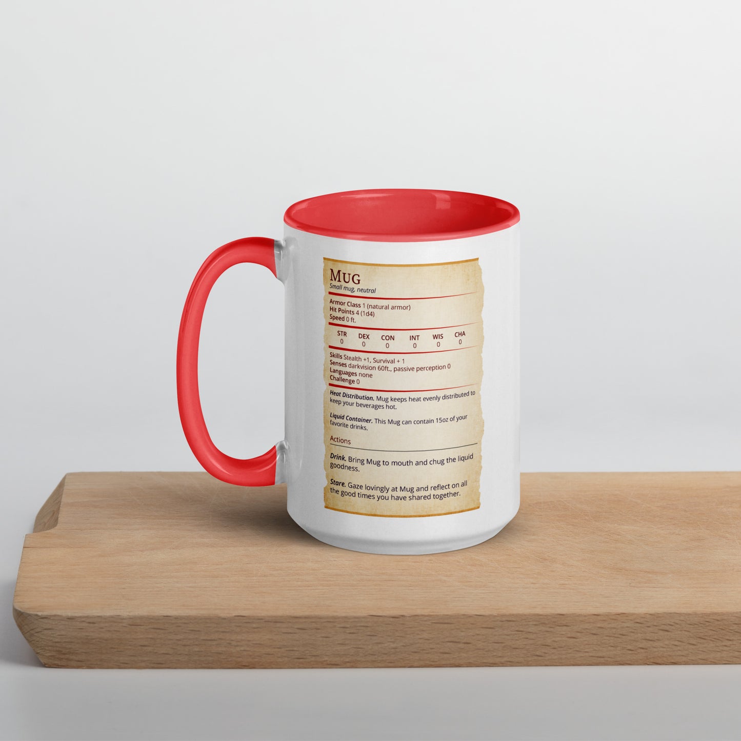 Mug Stat Card with Color Inside  Level 1 Gamers Red 15 oz 