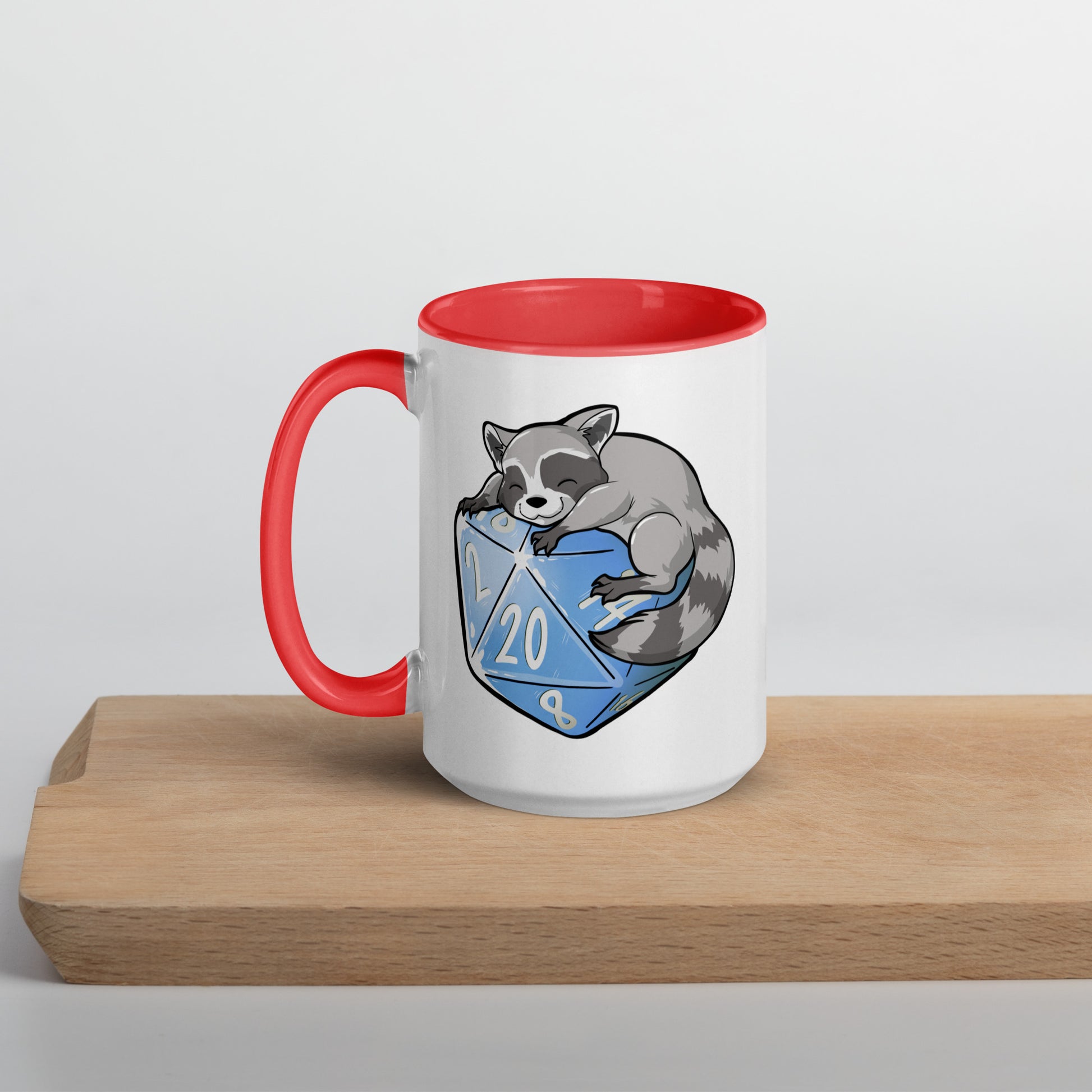 D20 Racoon Mug with Color Inside  Level 1 Gamers Red 15 oz 