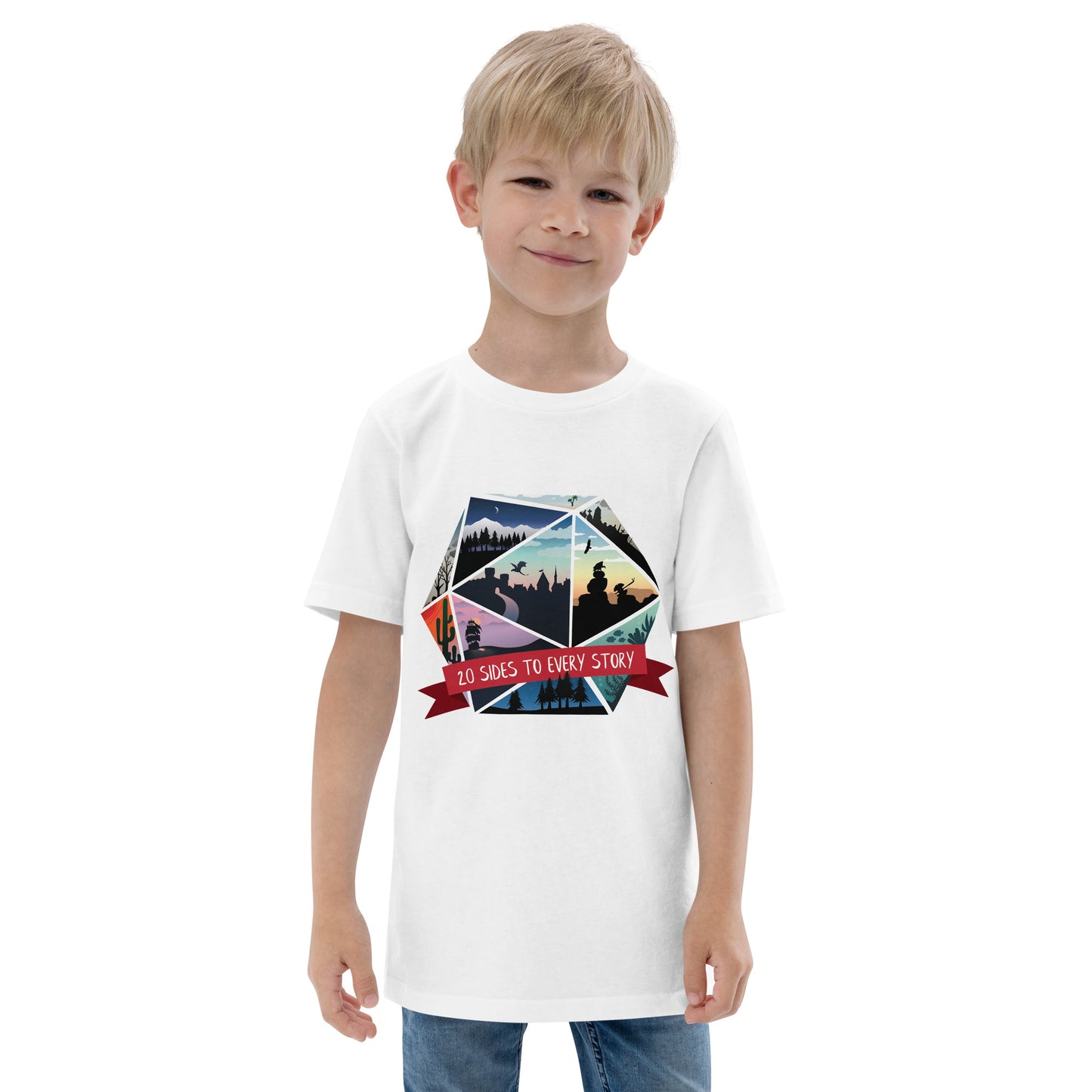 20 Sides to Every Story TTRPG Youth T-shirt  Level 1 Gamers White XS 