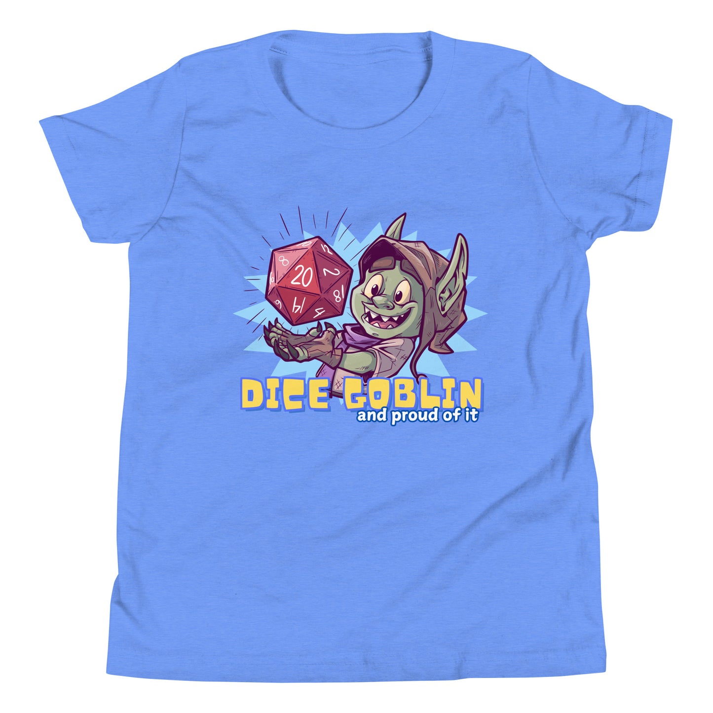 Dice Goblin Youth Short Sleeve T-Shirt Level 1 Gamers Heather Columbia Blue S