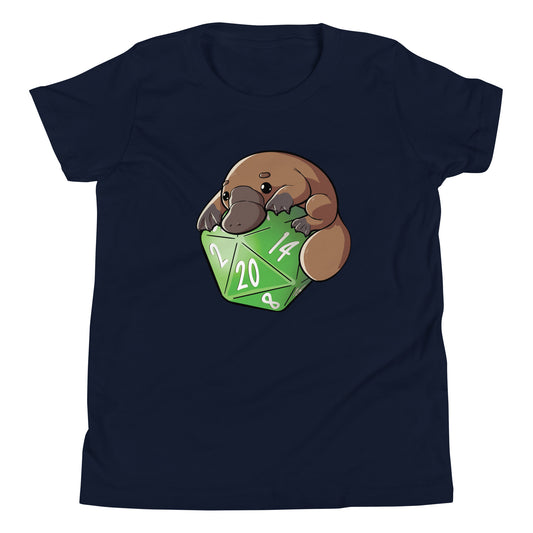 D20 Platypus Youth Short Sleeve T-Shirt  Level 1 Gamers Navy S 