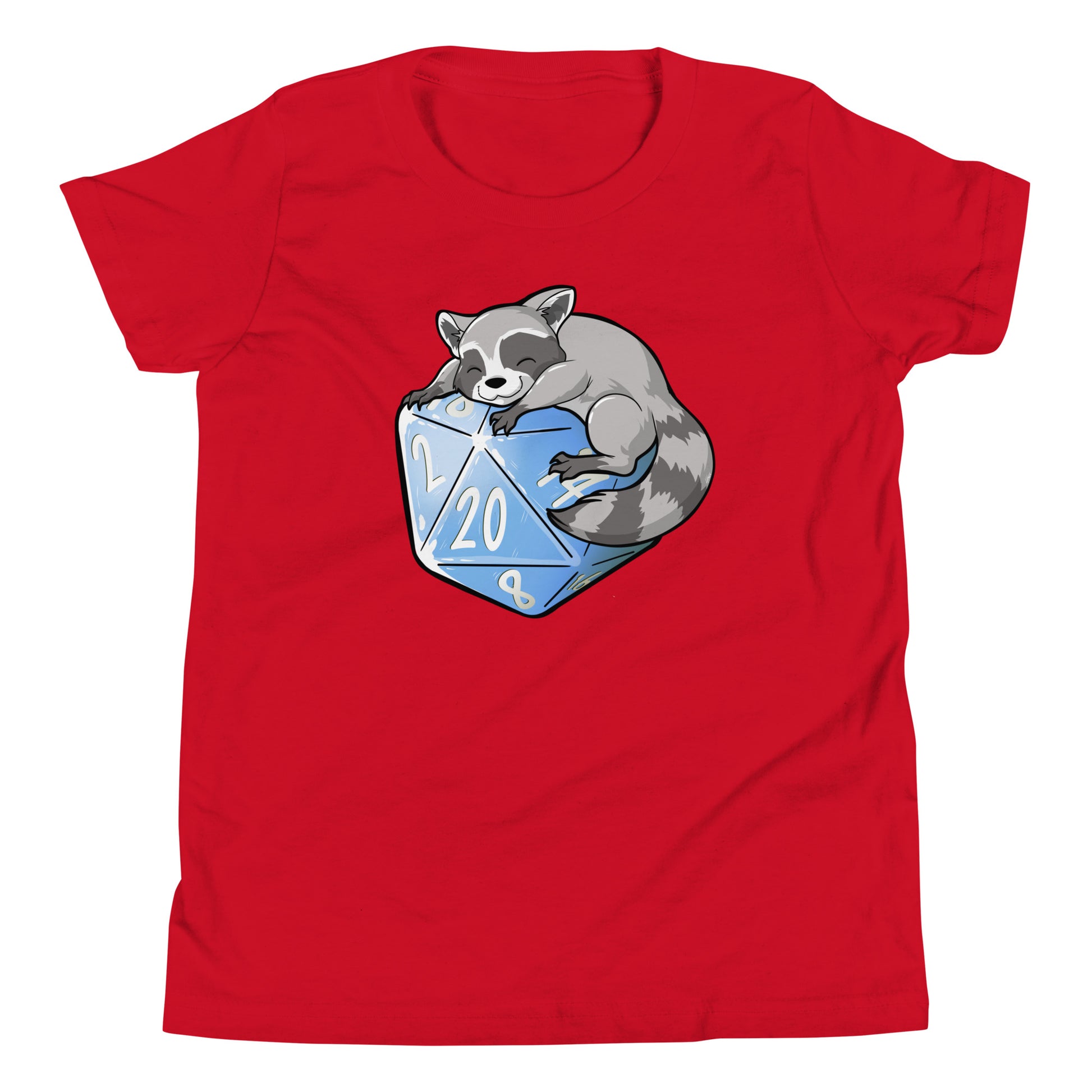 D20 Trash Panda Raccoon Youth Short Sleeve T-Shirt  Level 1 Gamers Red S 