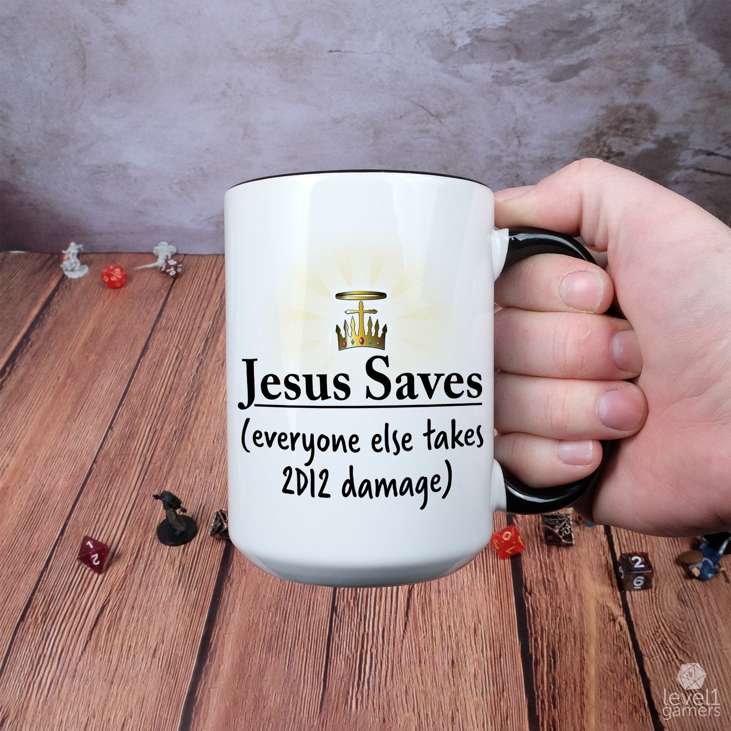 Jesus Saves Parody Mug  Level 1 Gamers   