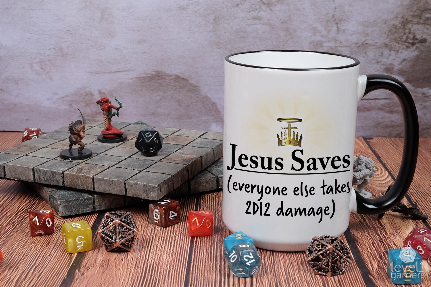 Jesus Saves Parody Mug  Level 1 Gamers   