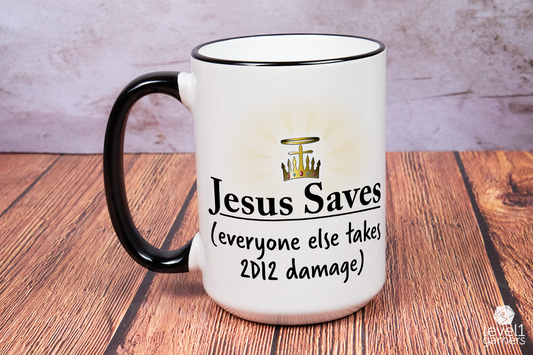 Jesus Saves Parody Mug  Level 1 Gamers   