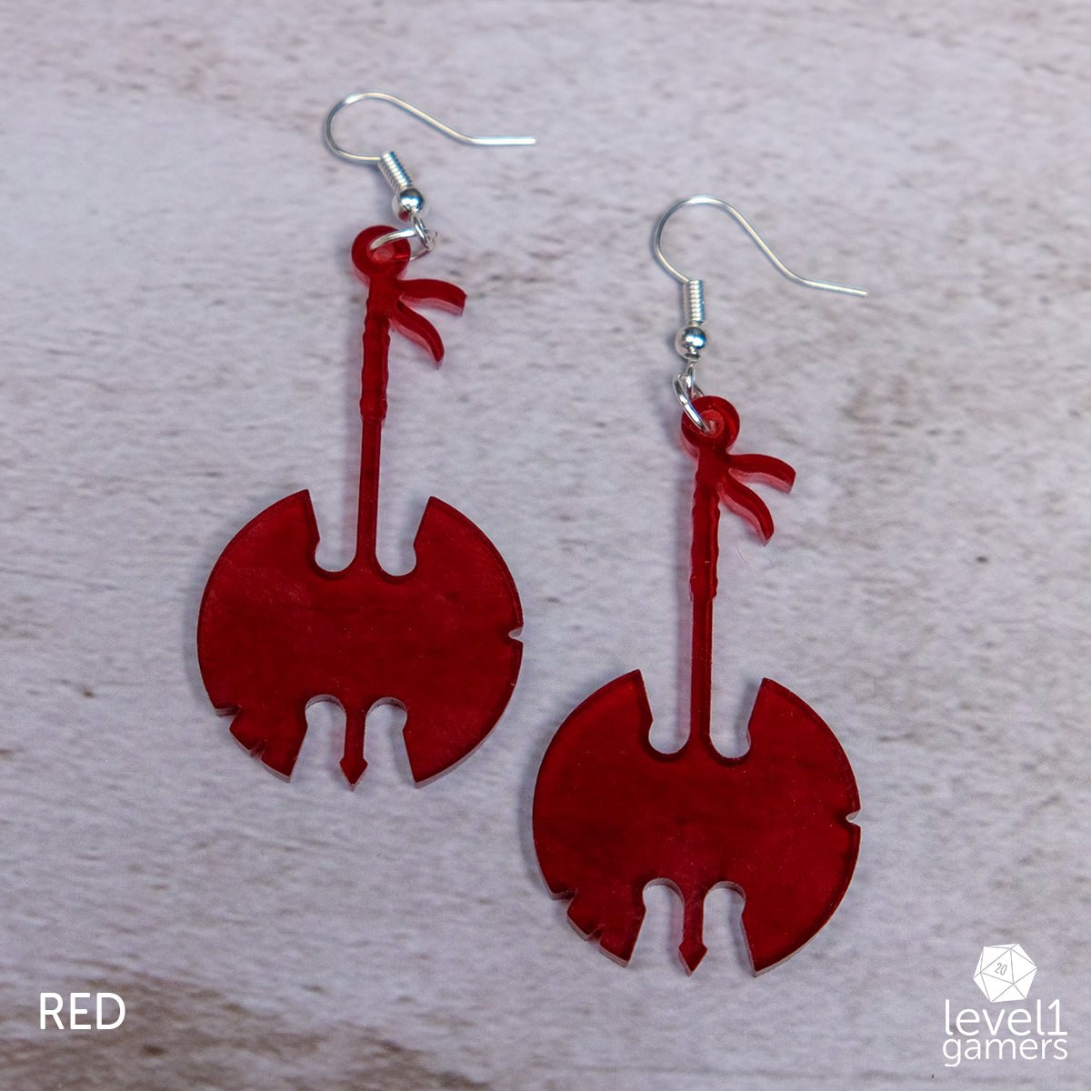 Barbarian Axe Acrylic Earrings  Level 1 Gamers Pendant Red 
