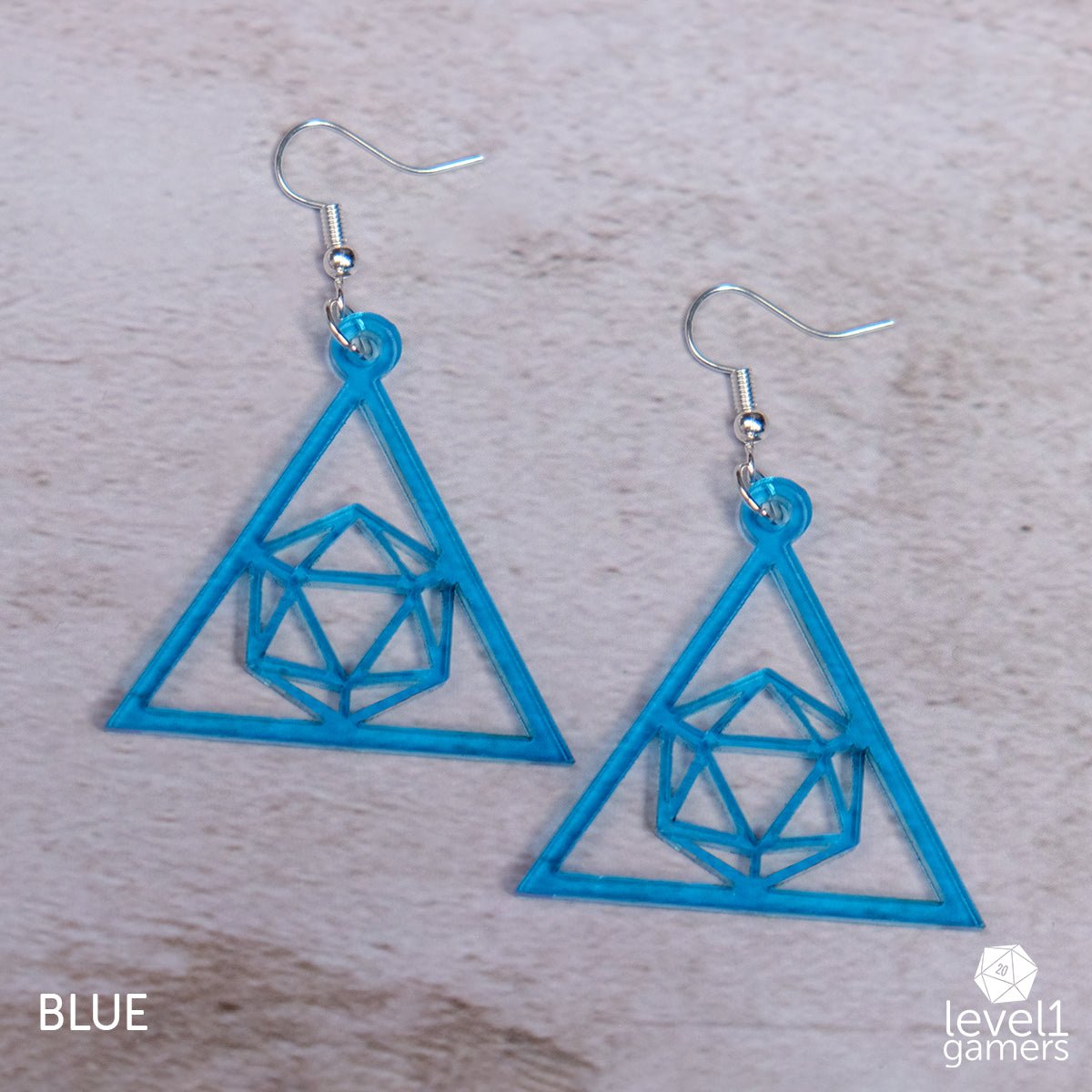 D20 Triangle Acrylic Earrings  Level 1 Gamers Pendant Blue 
