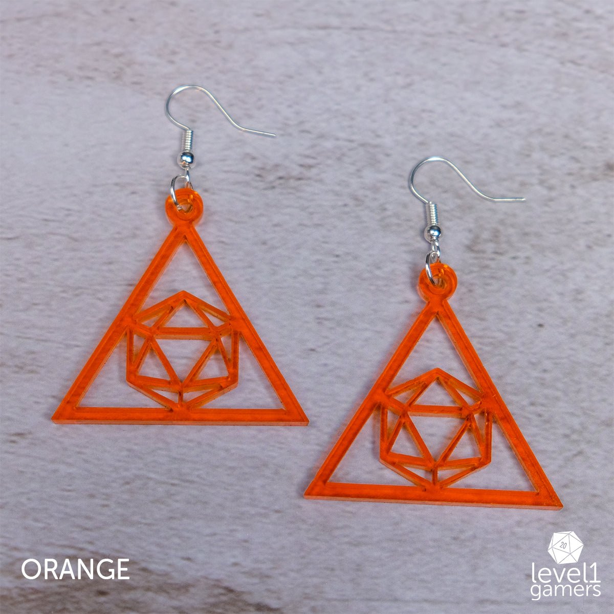 D20 Triangle Acrylic Earrings  Level 1 Gamers Pendant Orange 