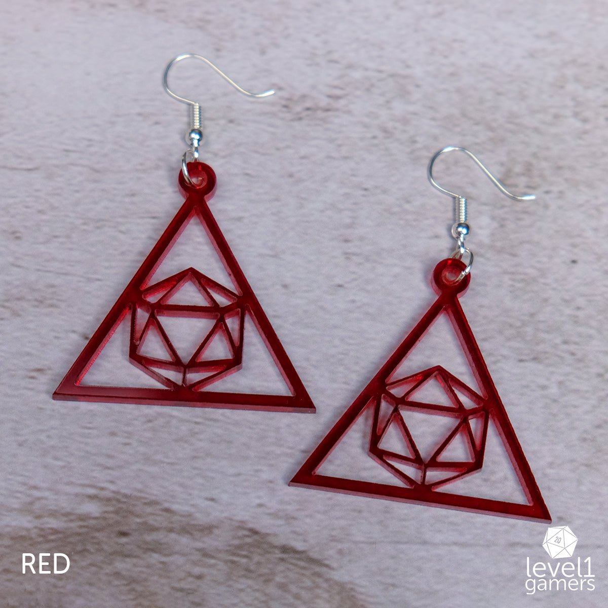 D20 Triangle Acrylic Earrings  Level 1 Gamers Pendant Red 