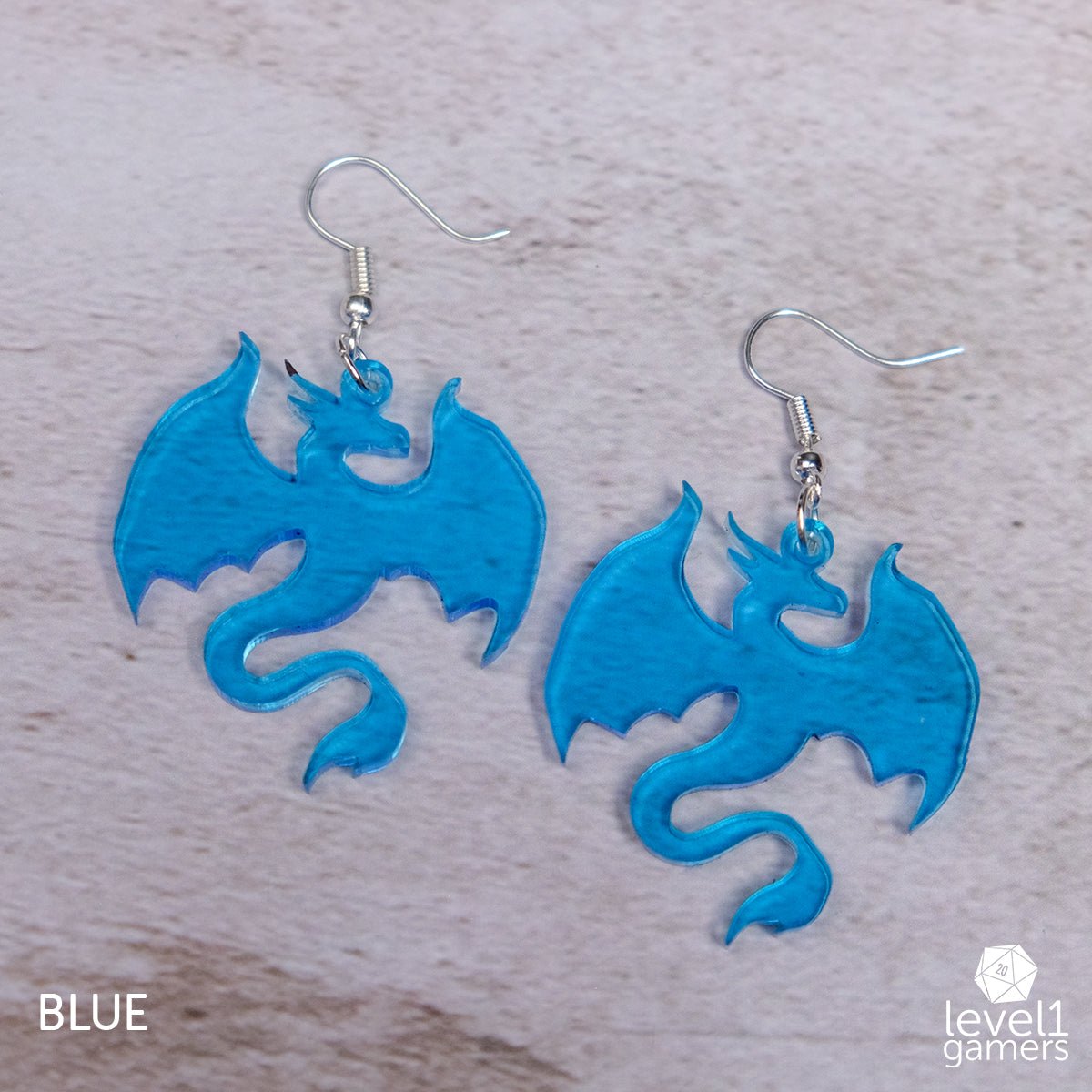 Dragon Acrylic Earrings  Level 1 Gamers Pendant Blue 