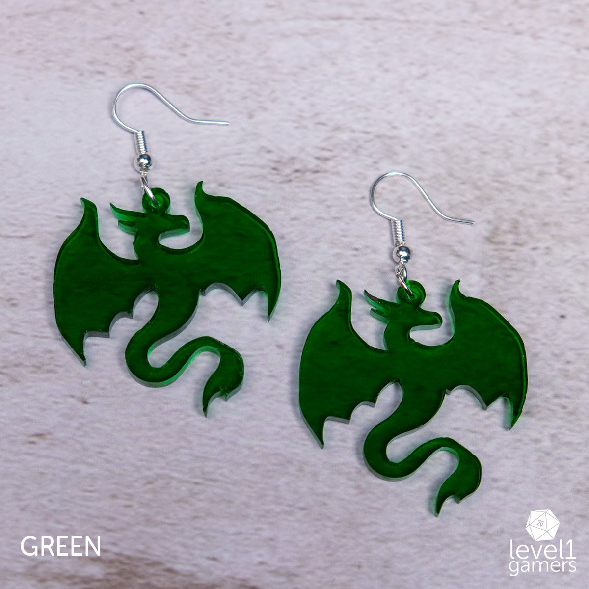 Dragon Acrylic Earrings  Level 1 Gamers Pendant Green 