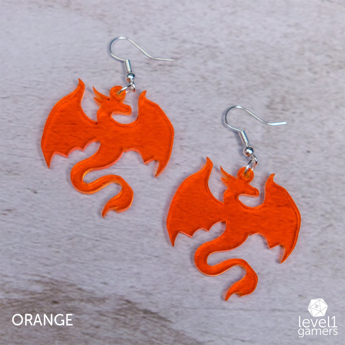 Dragon Acrylic Earrings  Level 1 Gamers Pendant Orange 