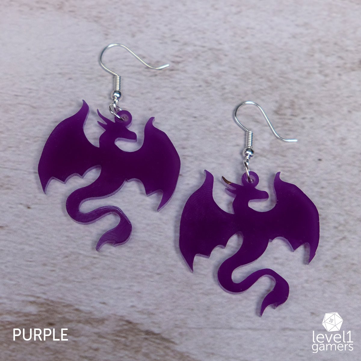 Dragon Acrylic Earrings  Level 1 Gamers Pendant Purple 