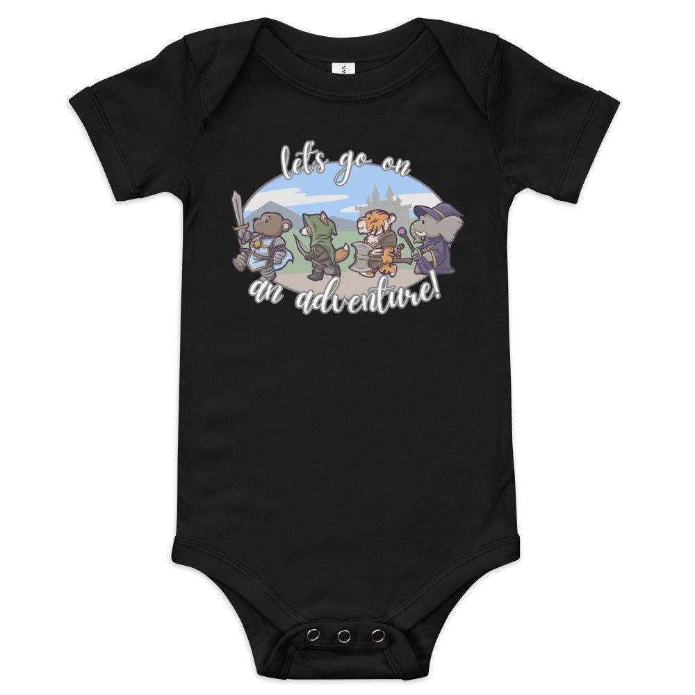 Let's Go on an Adventure Baby short sleeve one piece  Level 1 Gamers Black 3-6m 