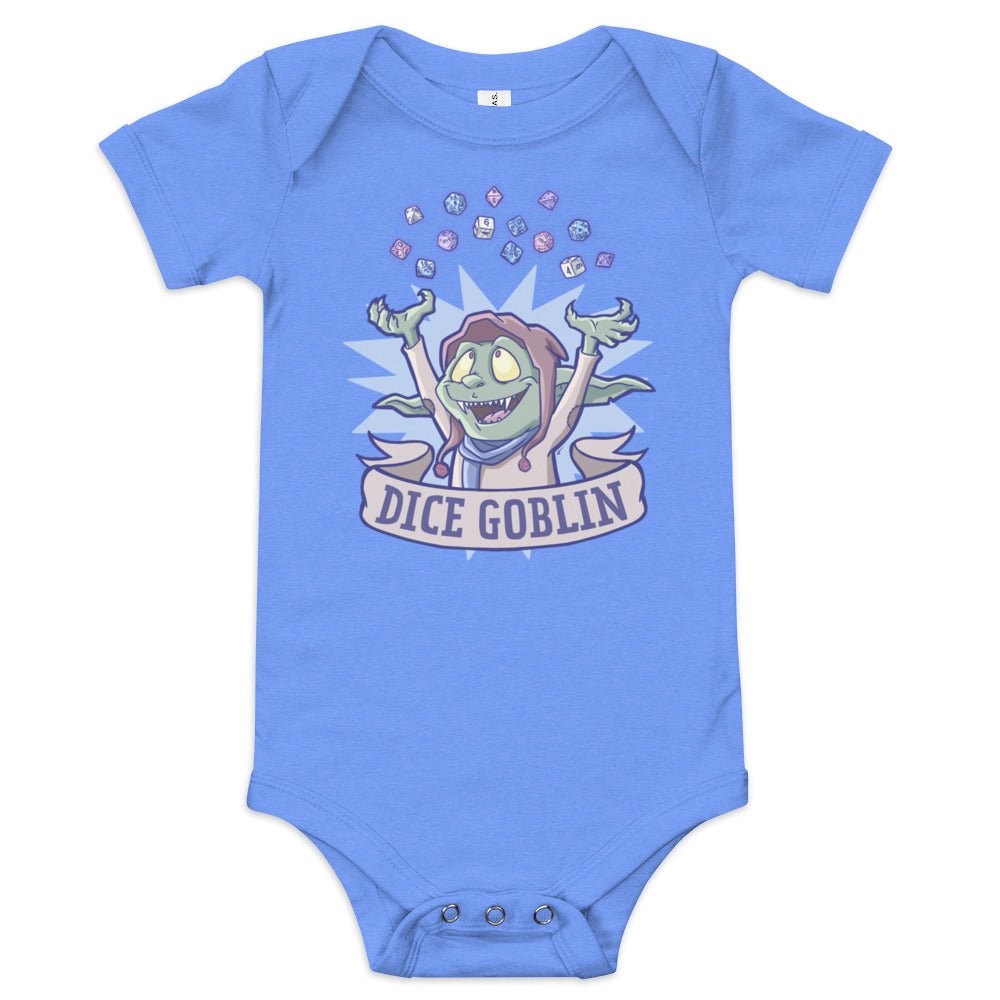Dice Goblin Baby short sleeve one piece  Level 1 Gamers Heather Columbia Blue 3-6m 
