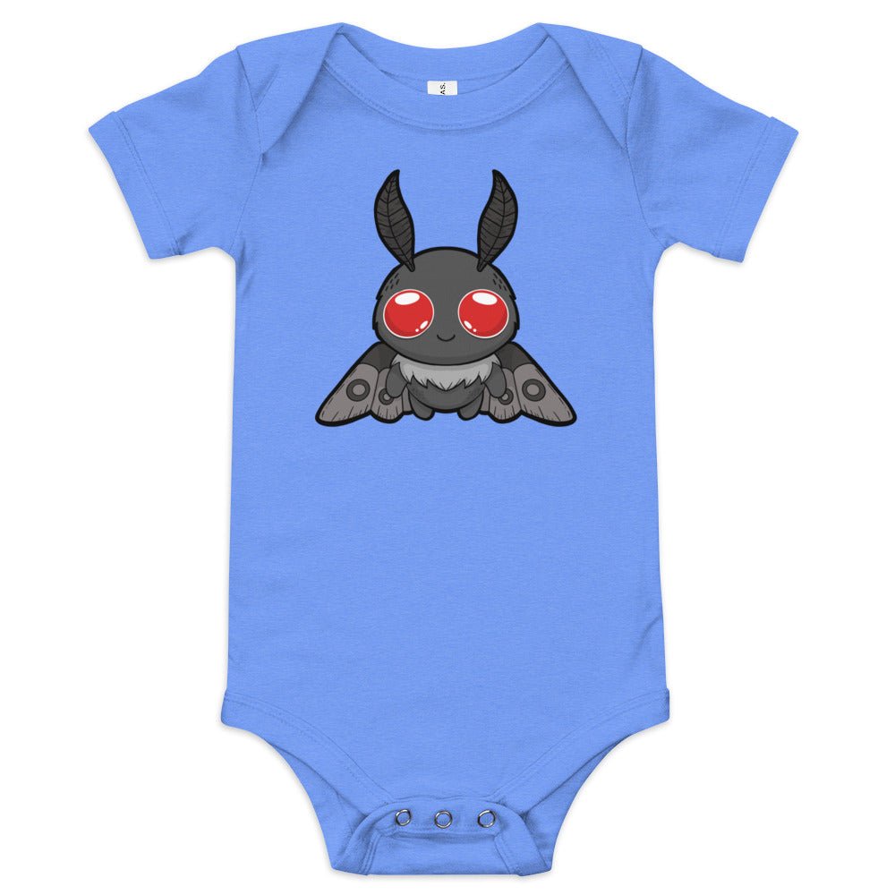Lil' Mothman Baby short sleeve one piece  Level 1 Gamers Heather Columbia Blue 3-6m 