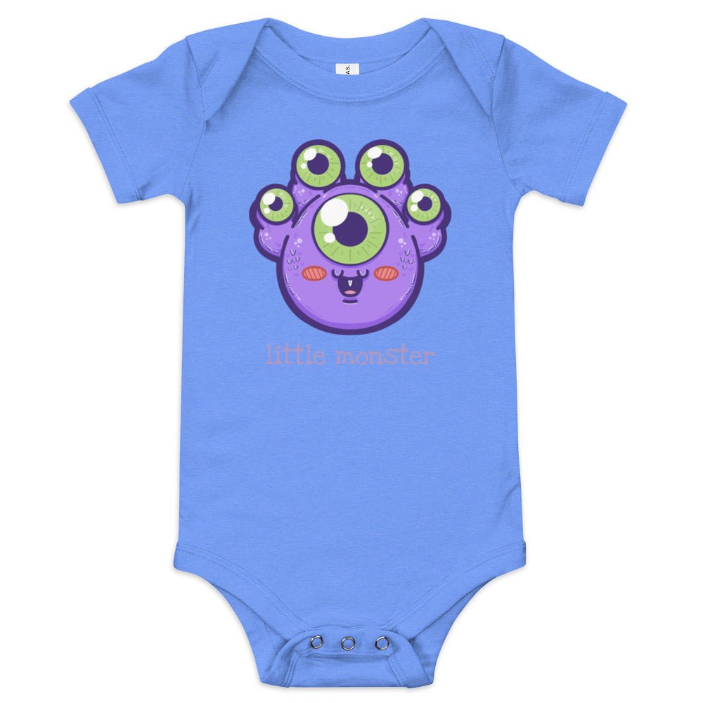 Little Monster Baby short sleeve one piece  Level 1 Gamers Heather Columbia Blue 3-6m 