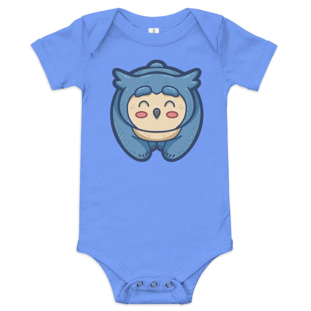 Owlbear Baby short sleeve one piece  Level 1 Gamers Heather Columbia Blue 3-6m 