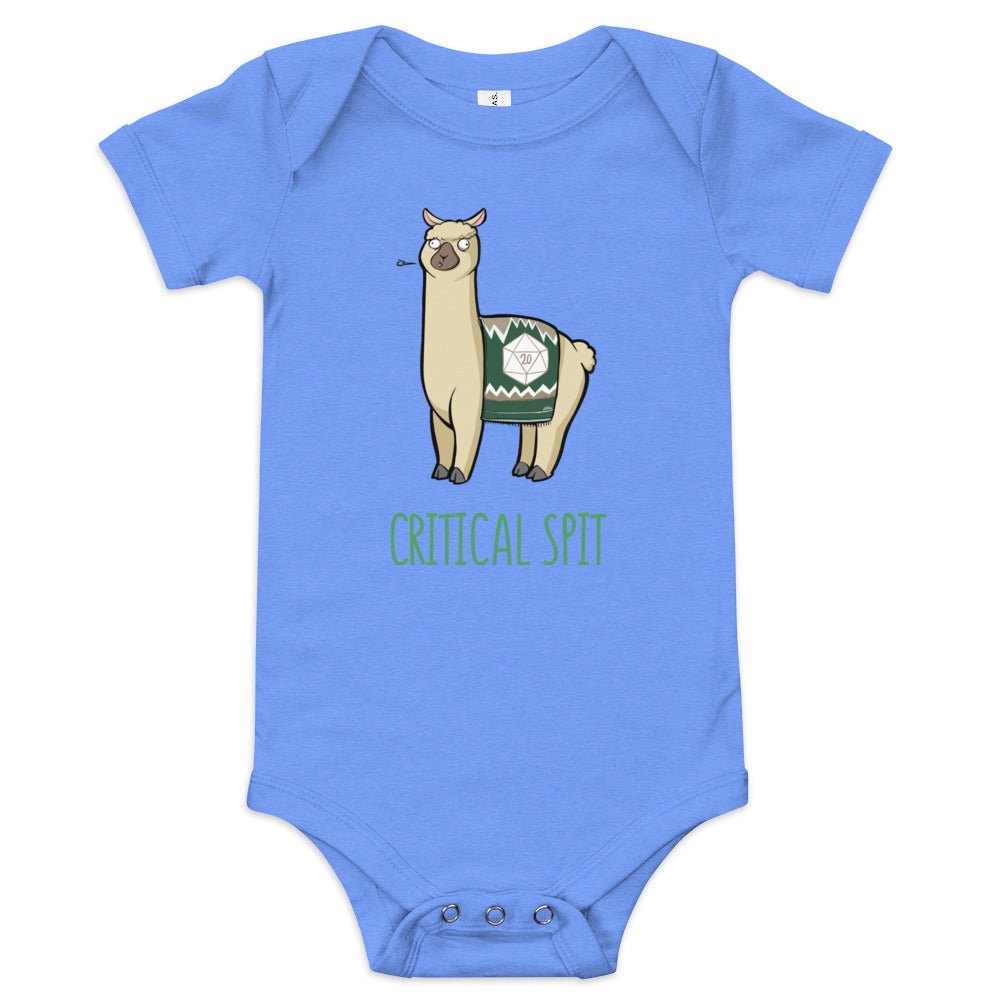 Critical Spit Llama Baby short sleeve one piece  Level 1 Gamers Heather Columbia Blue 3-6m 