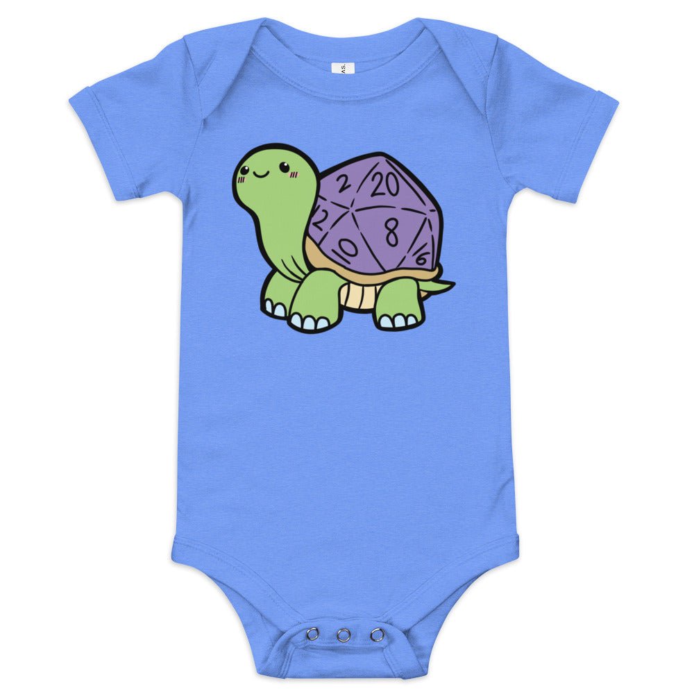 D20 Turtle Baby short sleeve one piece  Level 1 Gamers Heather Columbia Blue 3-6m 