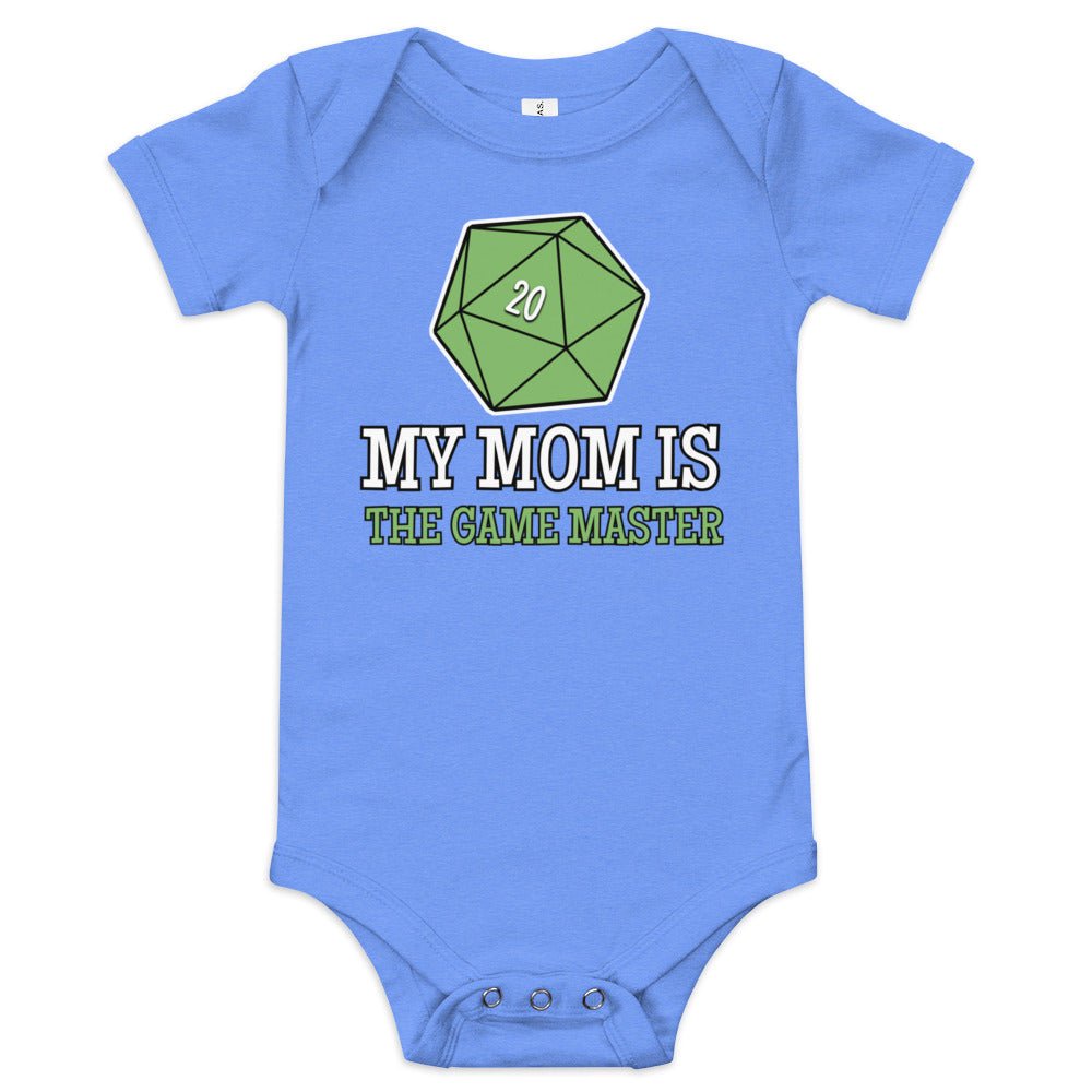 My Mom is the Game Master Baby short sleeve one piece  Level 1 Gamers Heather Columbia Blue 3-6m 