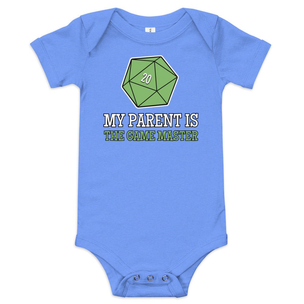My Parent is the Game Master Baby short sleeve one piece  Level 1 Gamers Heather Columbia Blue 3-6m 