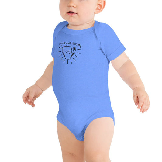 Bag of Holding Embroidered Baby short sleeve one piece  Level 1 Gamers Heather Columbia Blue 3-6m 