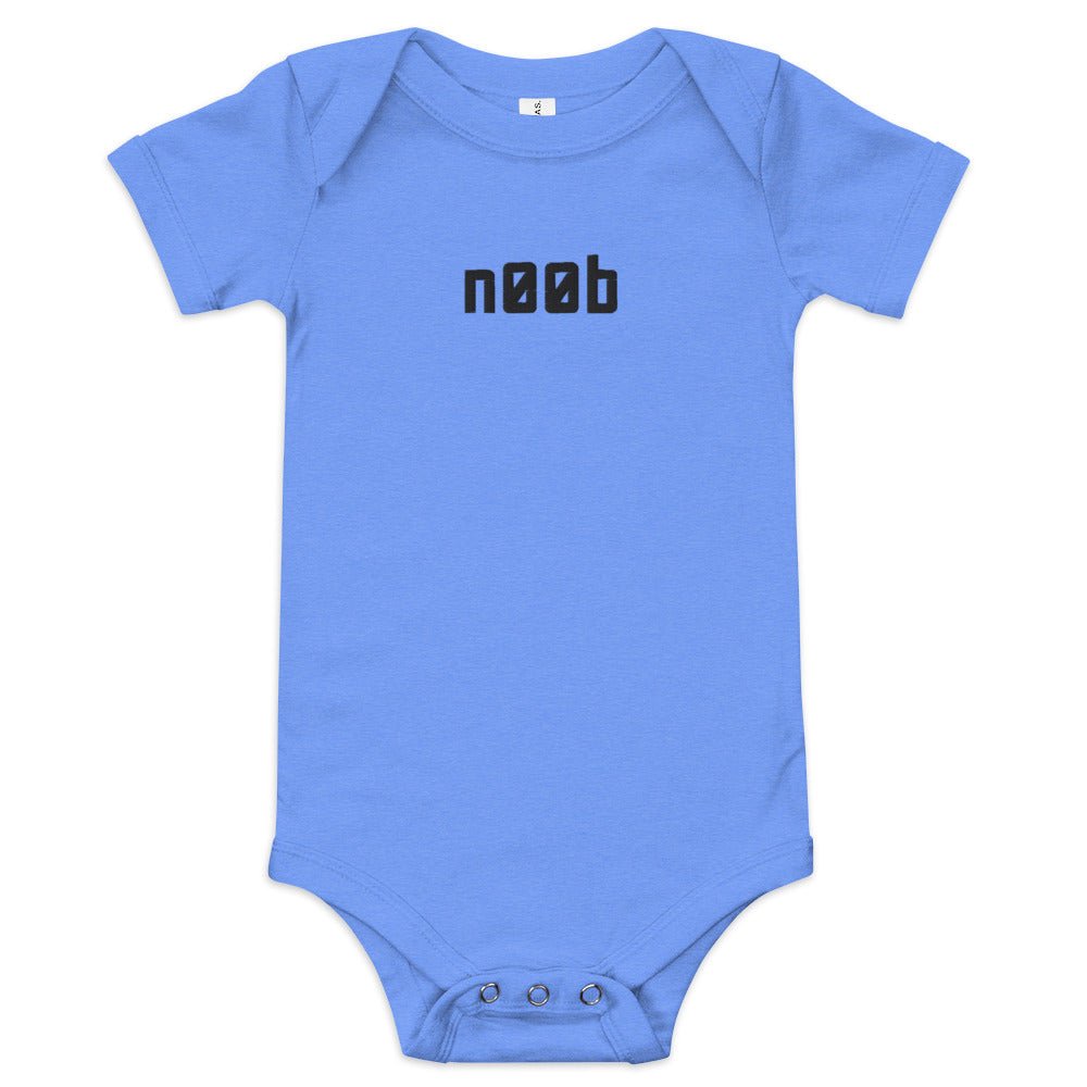 Noob EMBROIDERED Baby short sleeve one piece  Level 1 Gamers Heather Columbia Blue 3-6m 