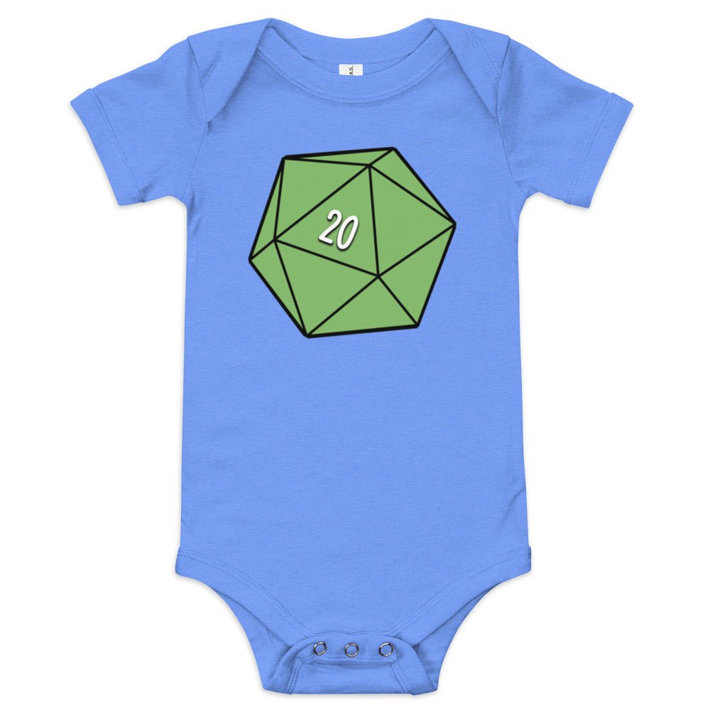Green D20 Baby short sleeve one piece  Level 1 Gamers Heather Columbia Blue 3-6m 