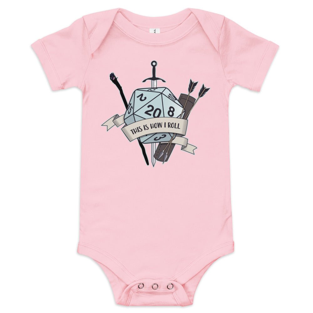 How I Roll Baby short sleeve one piece  Level 1 Gamers Pink 3-6m 