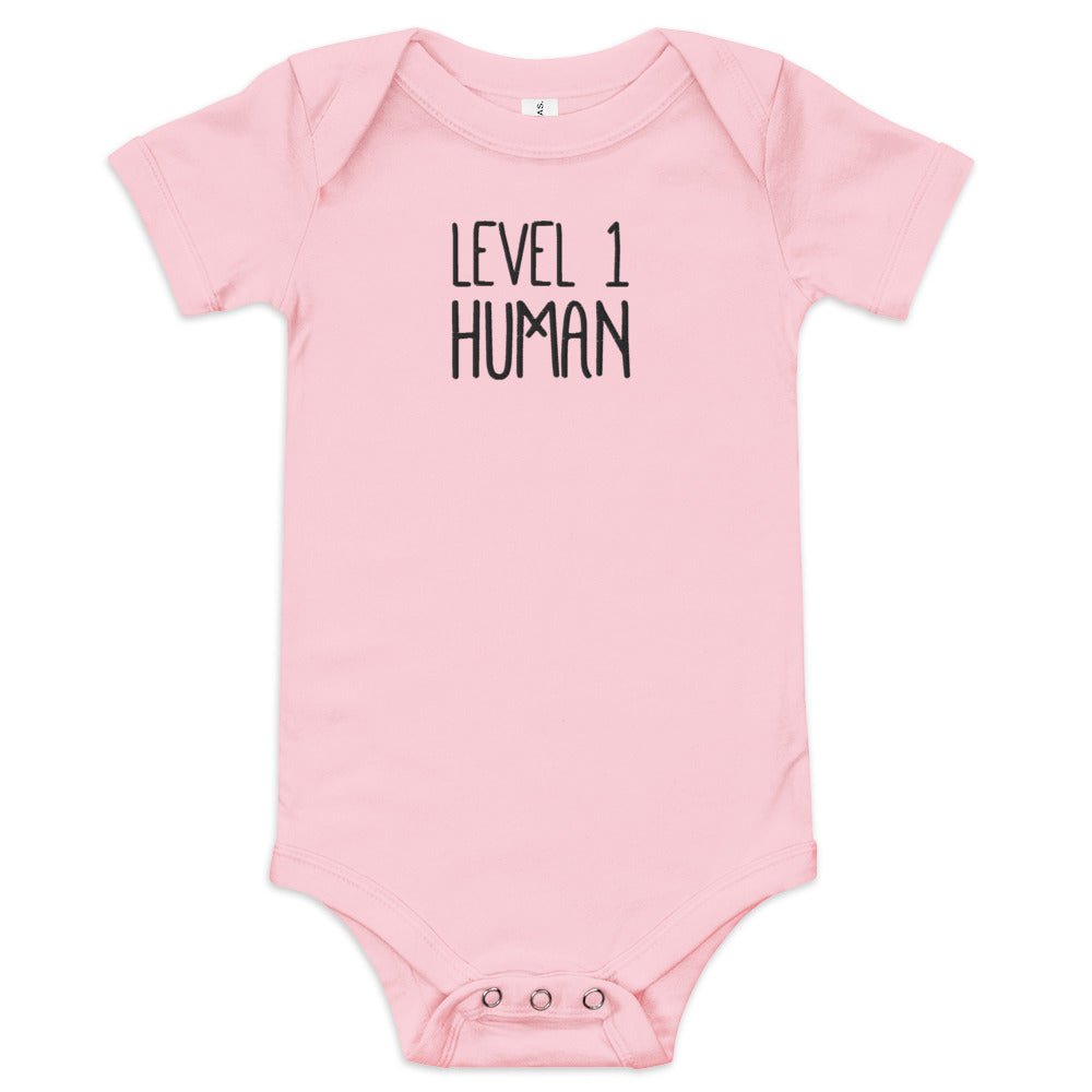 Level 1 Human Embroidered Baby short sleeve one piece  Level 1 Gamers Pink 3-6m 