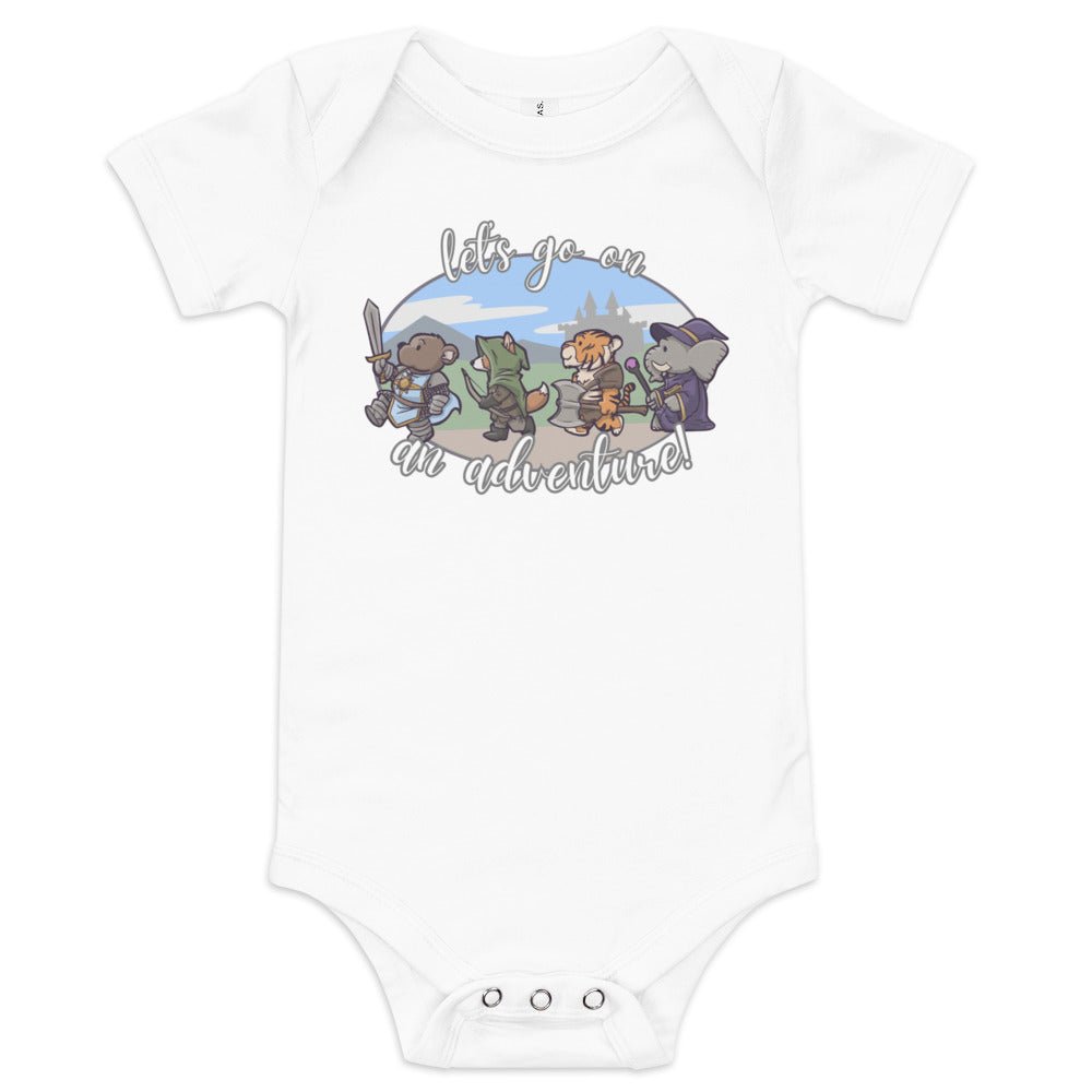 Let's Go on an Adventure Baby short sleeve one piece  Level 1 Gamers White 3-6m 