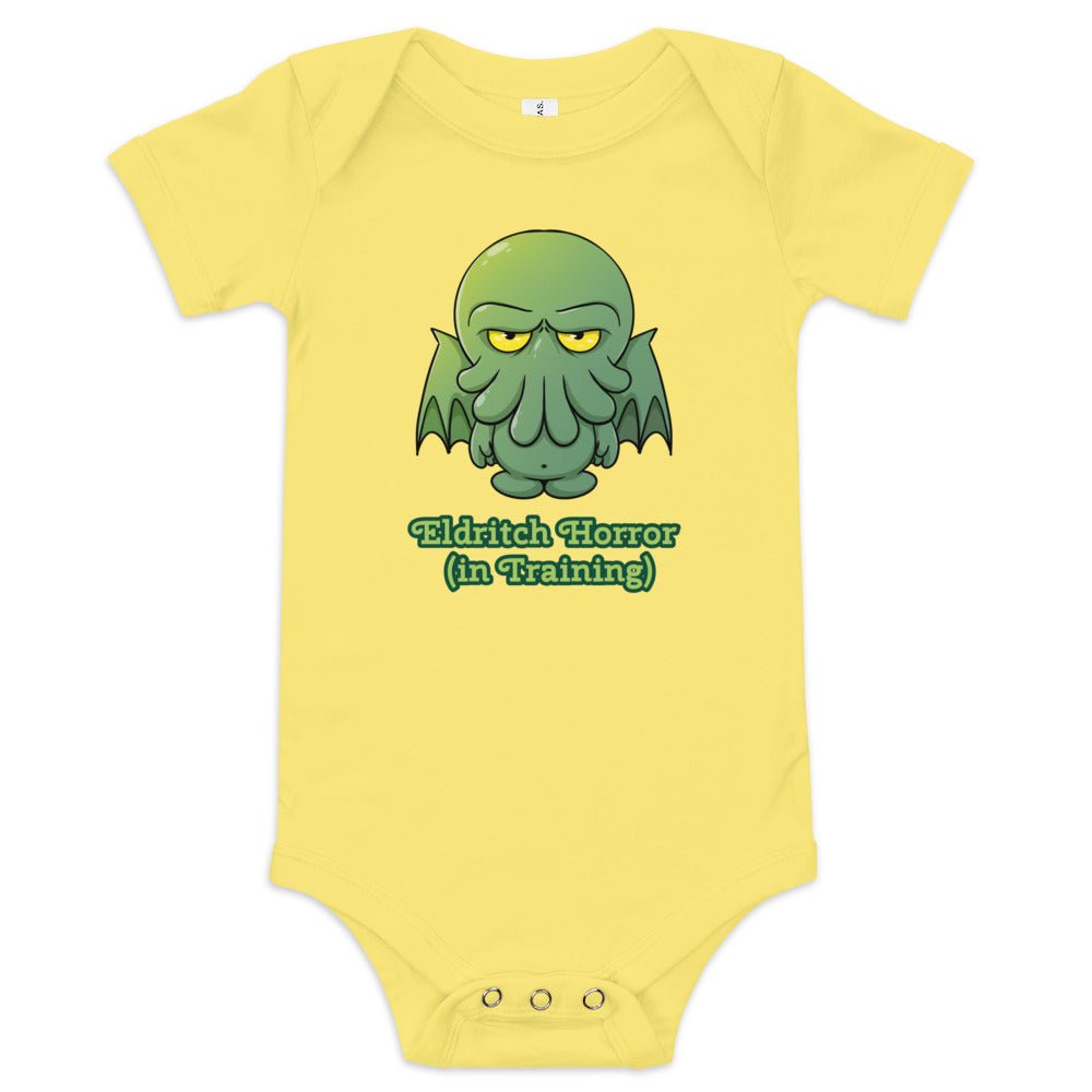 Little Cthulu Eldritch Horro in Training Baby short sleeve one piece  Level 1 Gamers Yellow 3-6m 