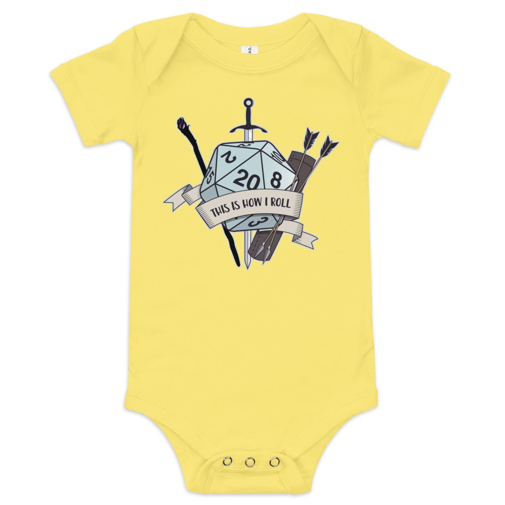 How I Roll Baby short sleeve one piece  Level 1 Gamers Yellow 3-6m 