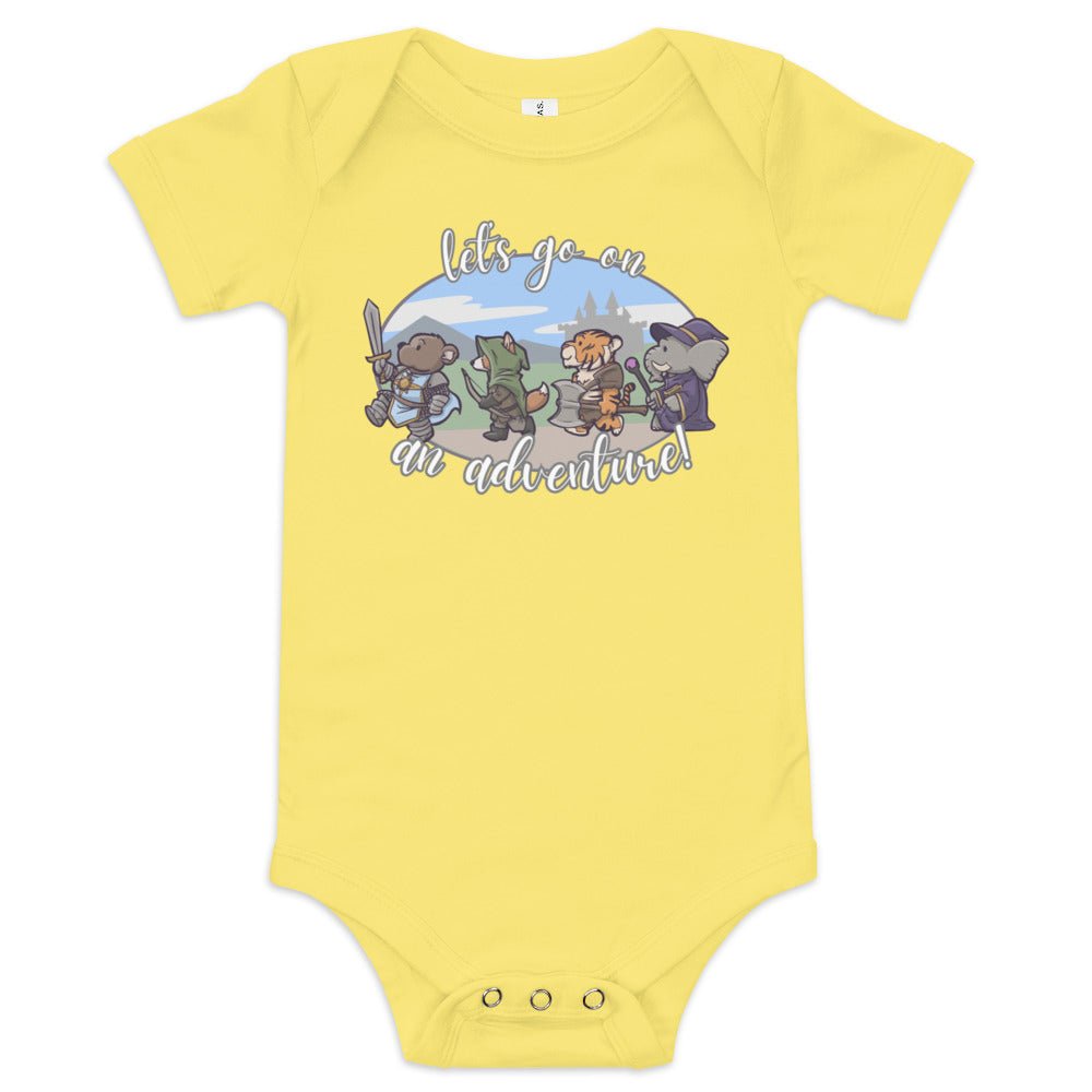 Let's Go on an Adventure Baby short sleeve one piece  Level 1 Gamers Yellow 3-6m 