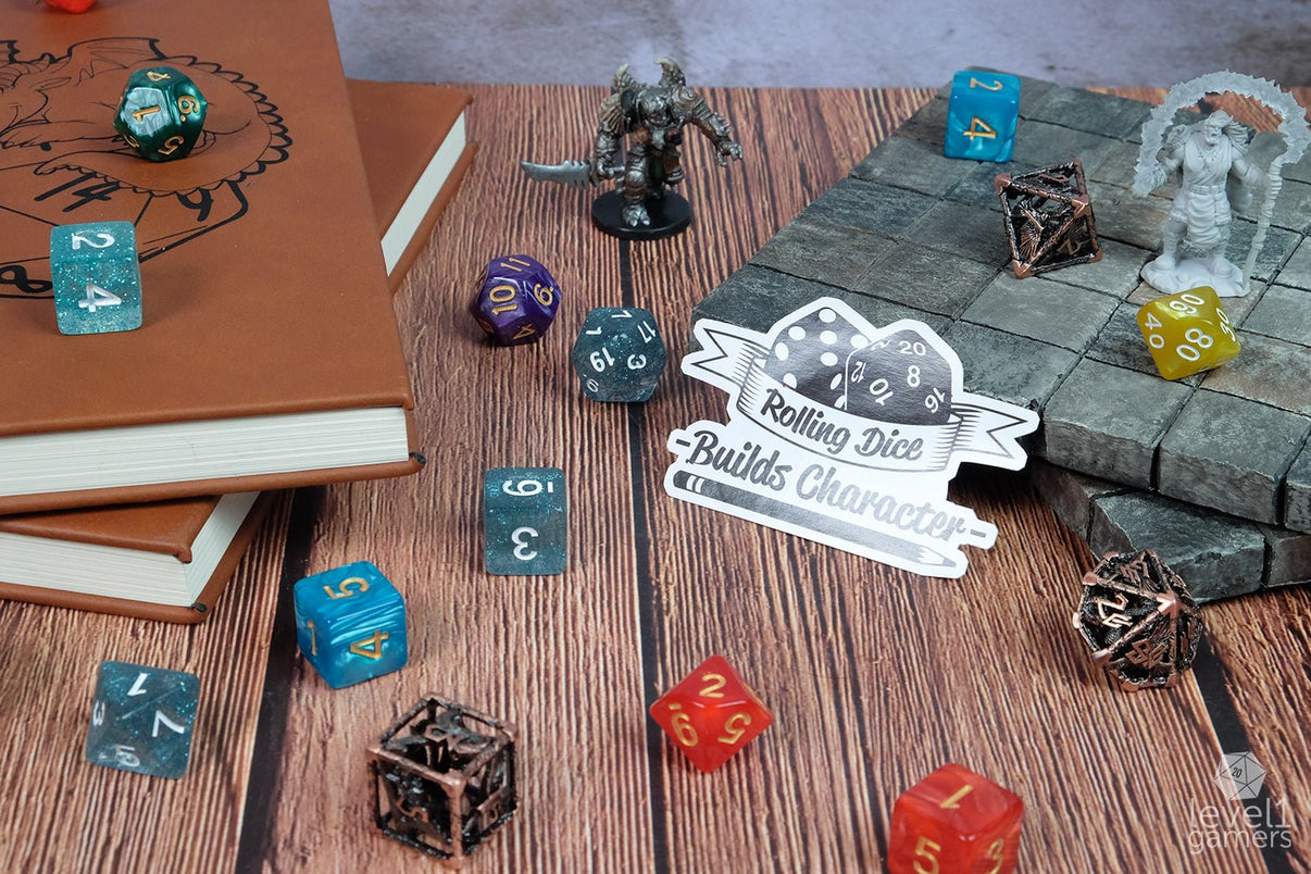 Rolling Dice Builds Character Sticker Level 1 Gamers