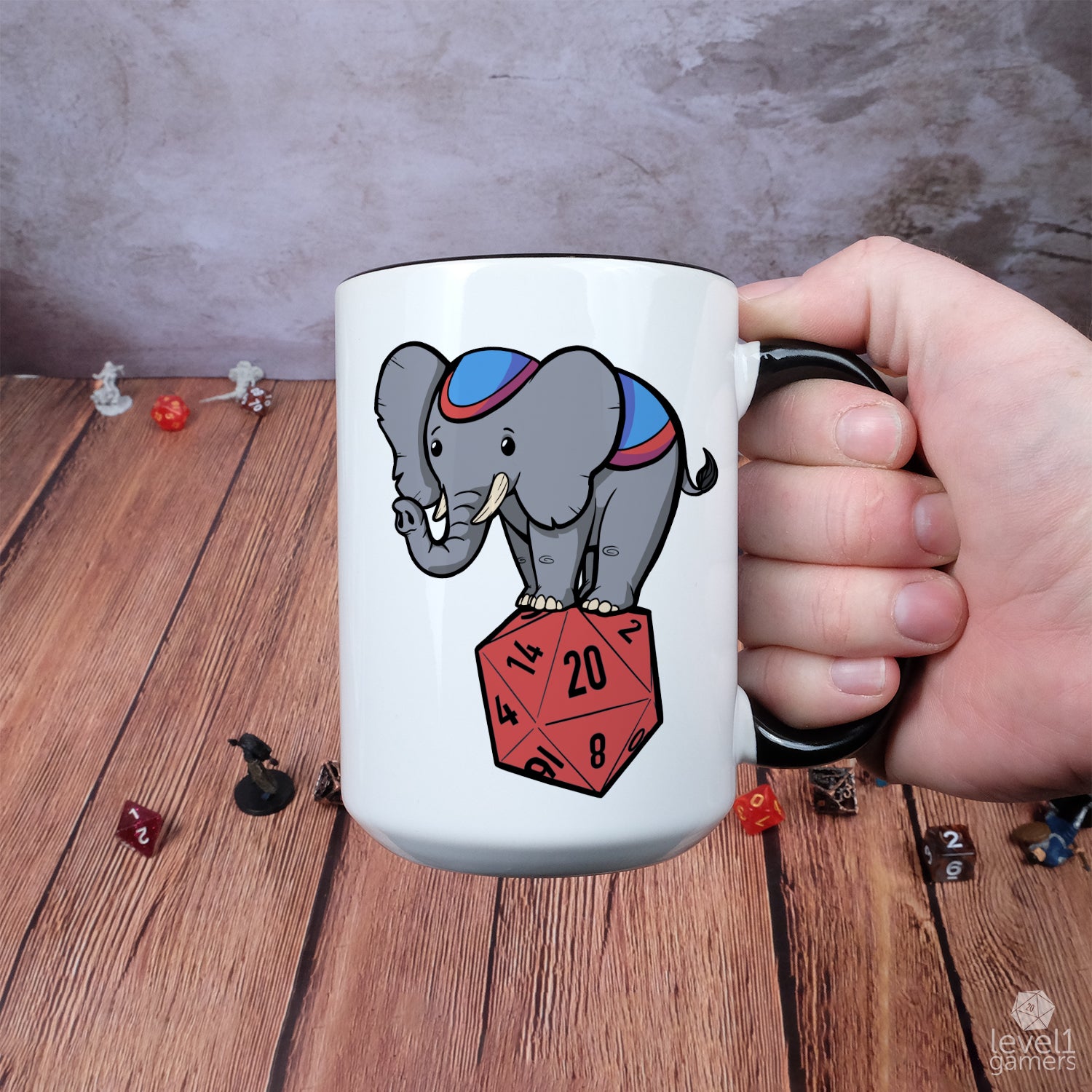 D20 Elephant Mug Mugs Level 1 Gamers   