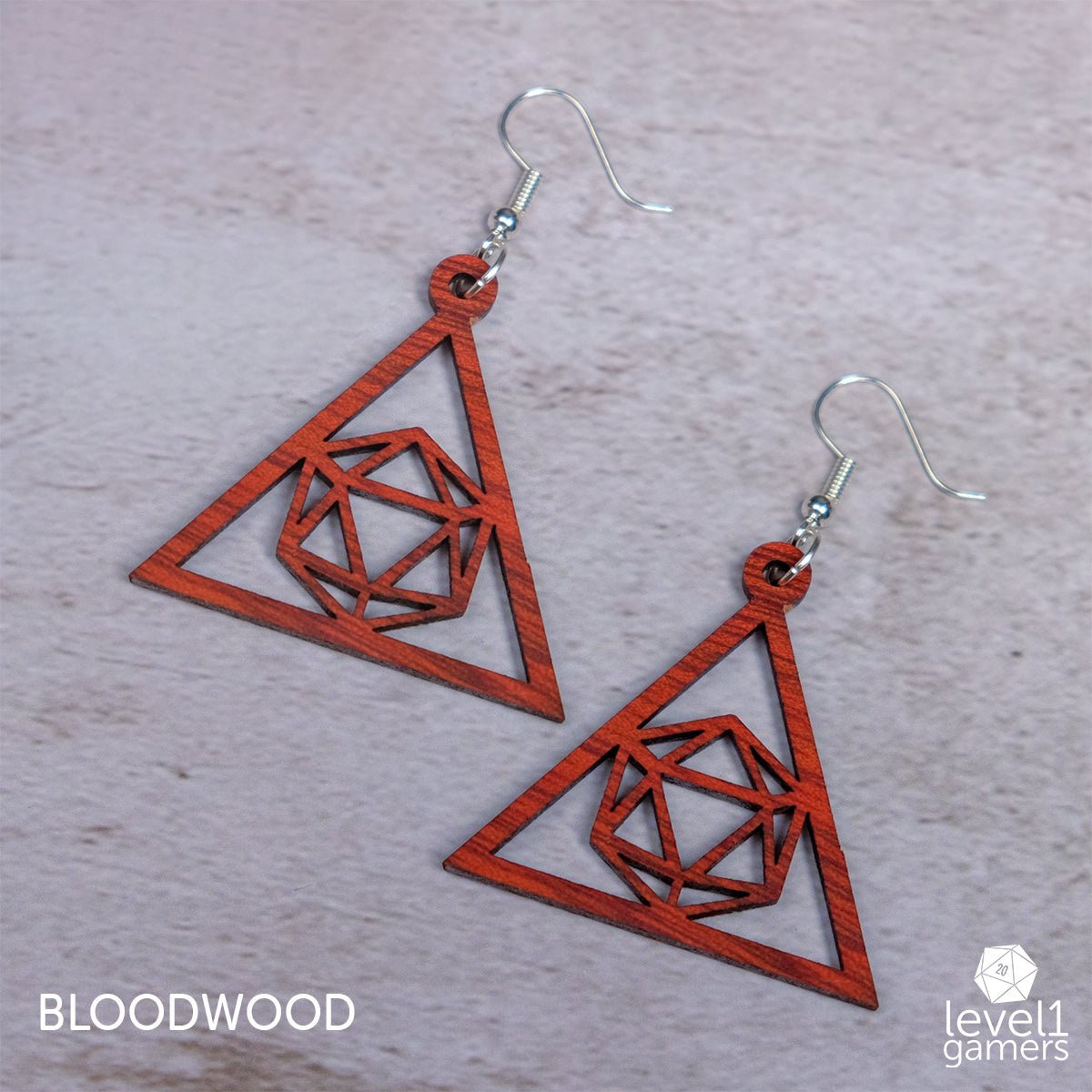 D20 Triangle Earrings  Level 1 Gamers Pendant Bloodwood 