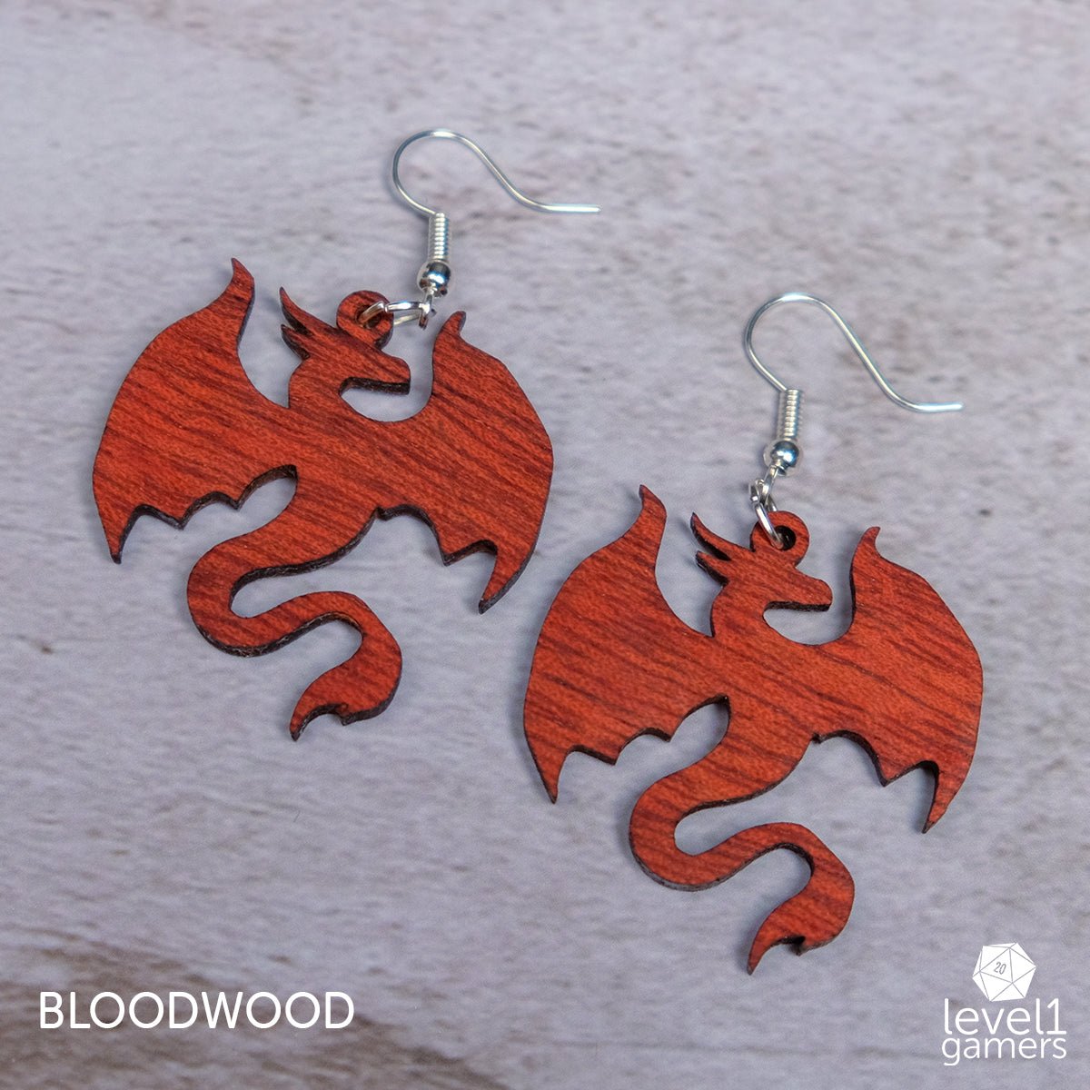 Dragon Wood Earrings  Level 1 Gamers Pendant Bloodwood 