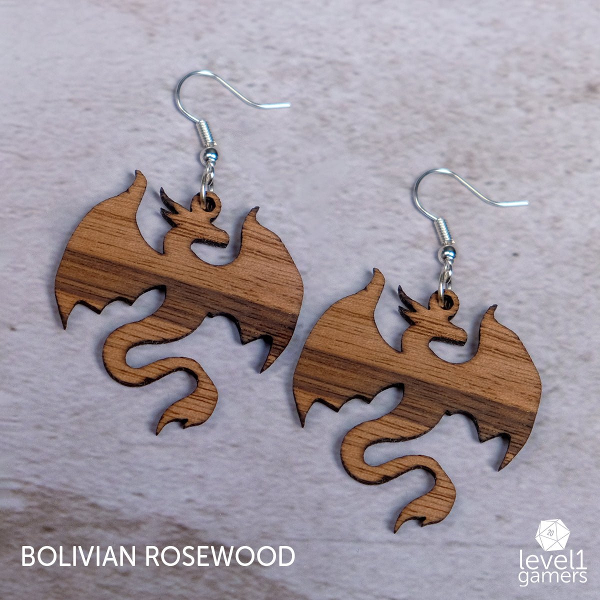 Dragon Wood Earrings  Level 1 Gamers Pendant Bolivian Rosewood 
