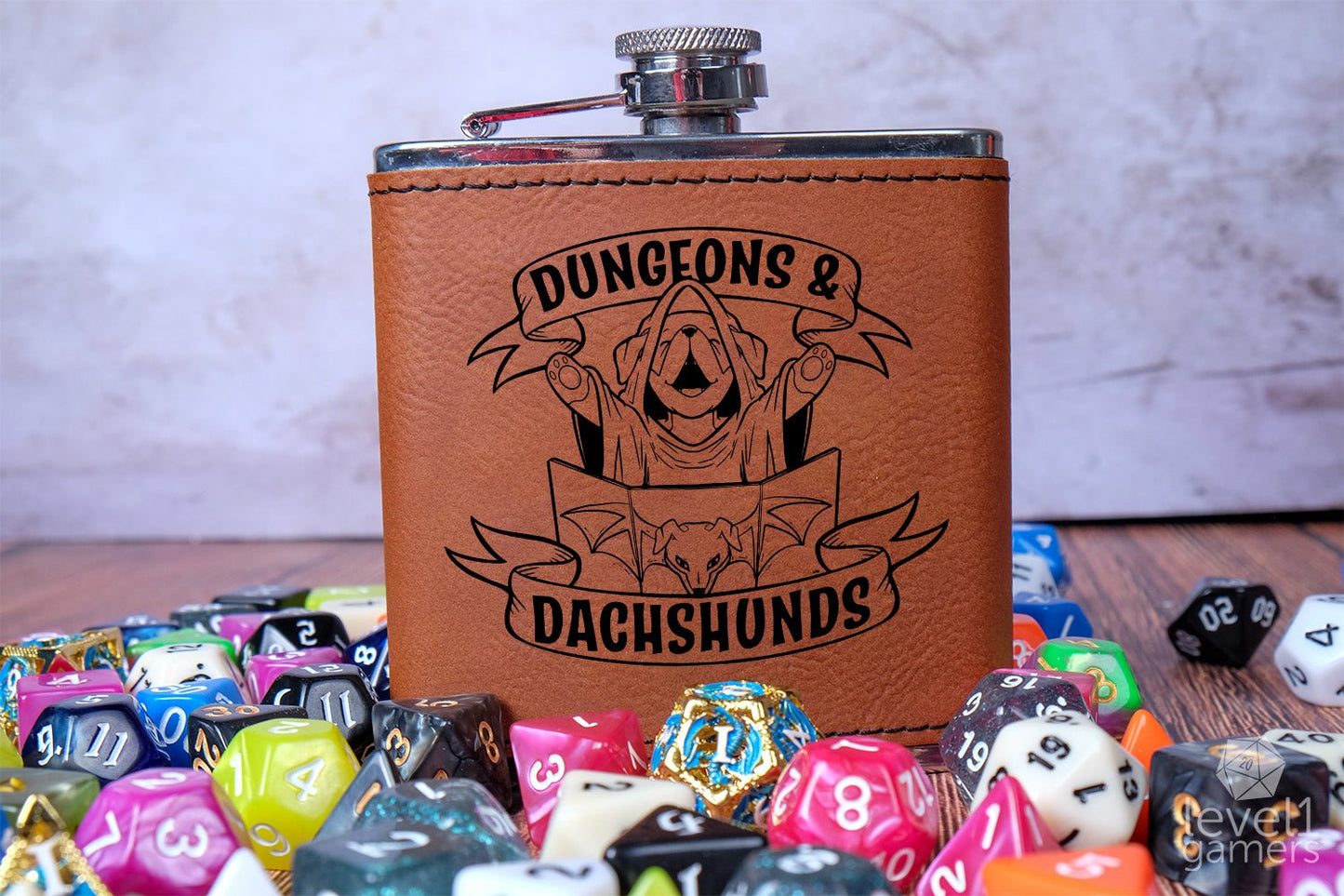 Dungeons & Dachshunds Flask  Level 1 Gamers   