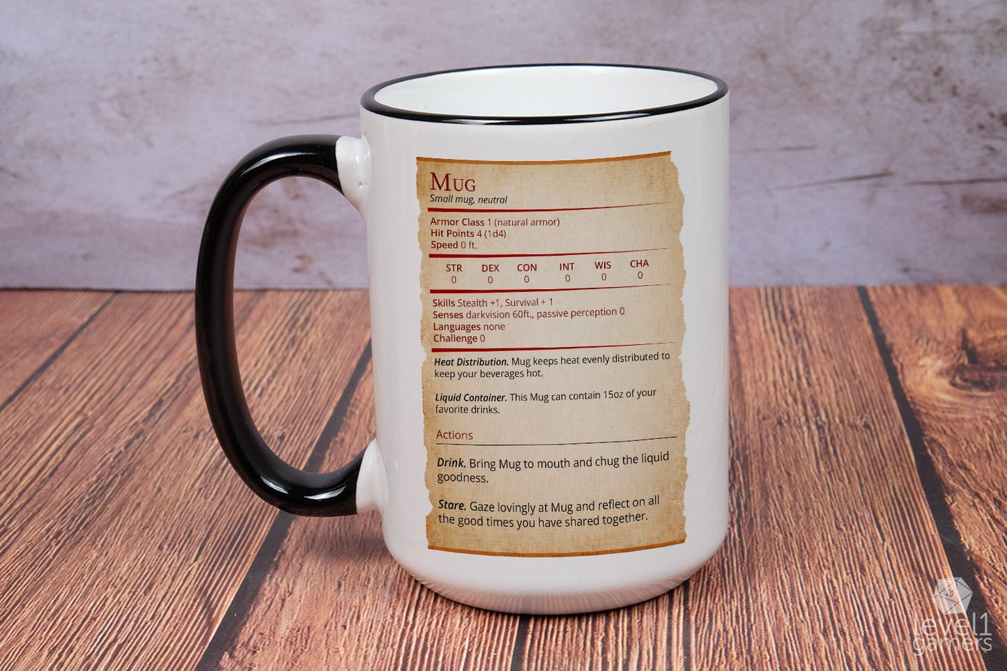Mug Stat Card Mug  Level 1 Gamers Parchment 15oz 