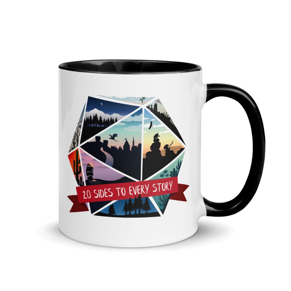 20 Sides to Every Story Mug with Color Inside  Level 1 Gamers Black 11oz 