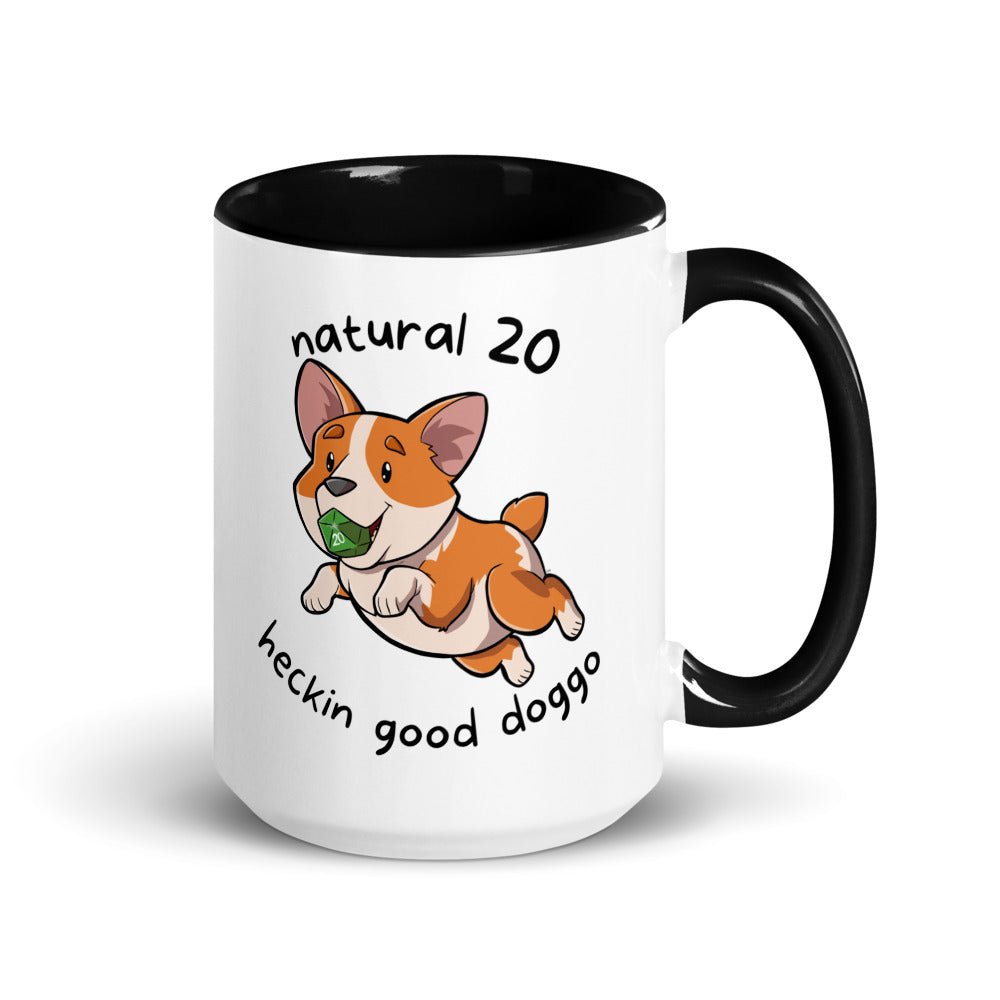 Nat 20 Corgi Heckin Good Doggo Mug with Color Inside  Level 1 Gamers Black 15oz 