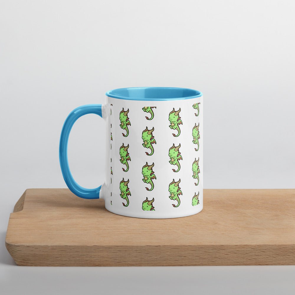 Baby Dragon Pattern Mug with Color Inside  Level 1 Gamers Blue 11oz 