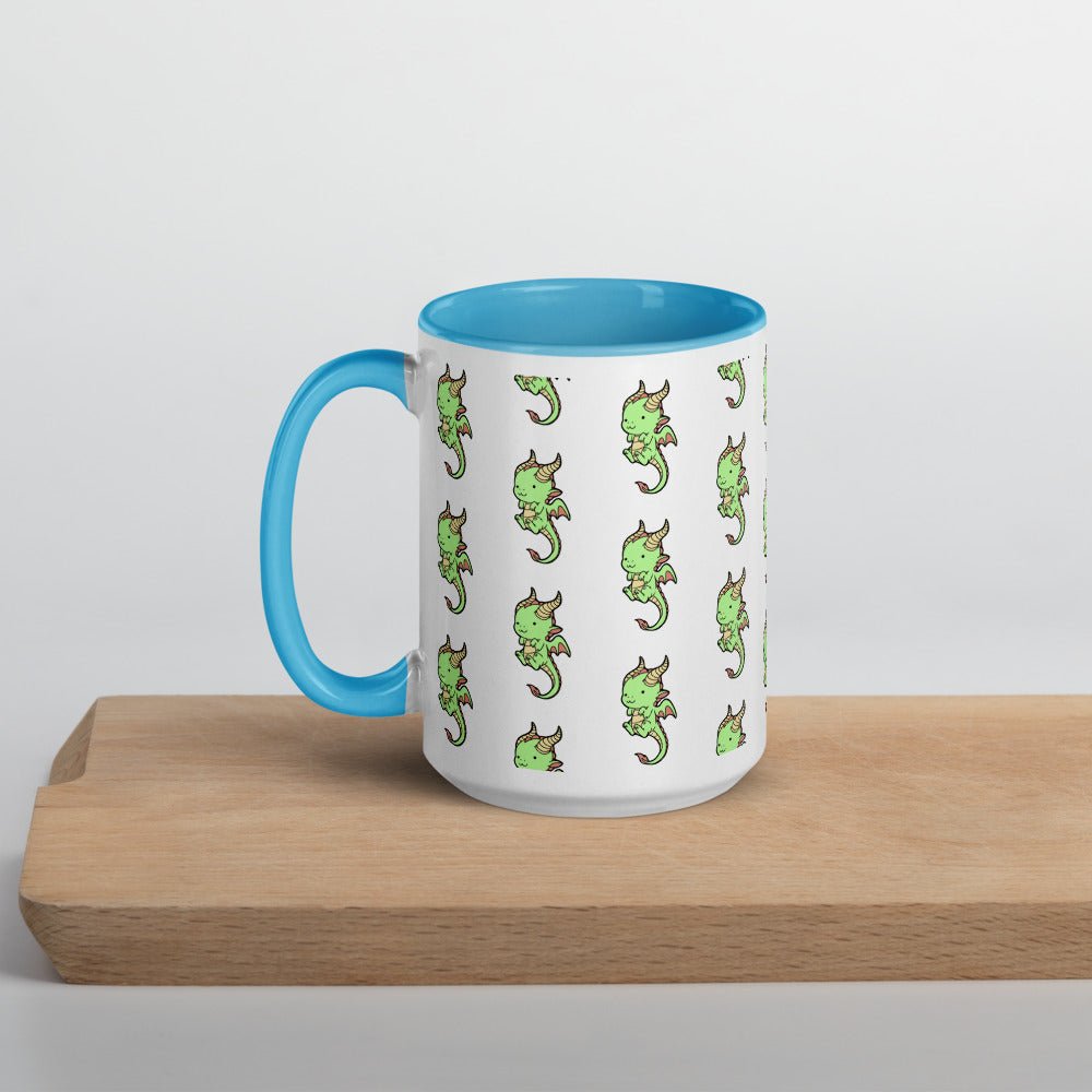 Baby Dragon Pattern Mug with Color Inside  Level 1 Gamers Blue 15oz 