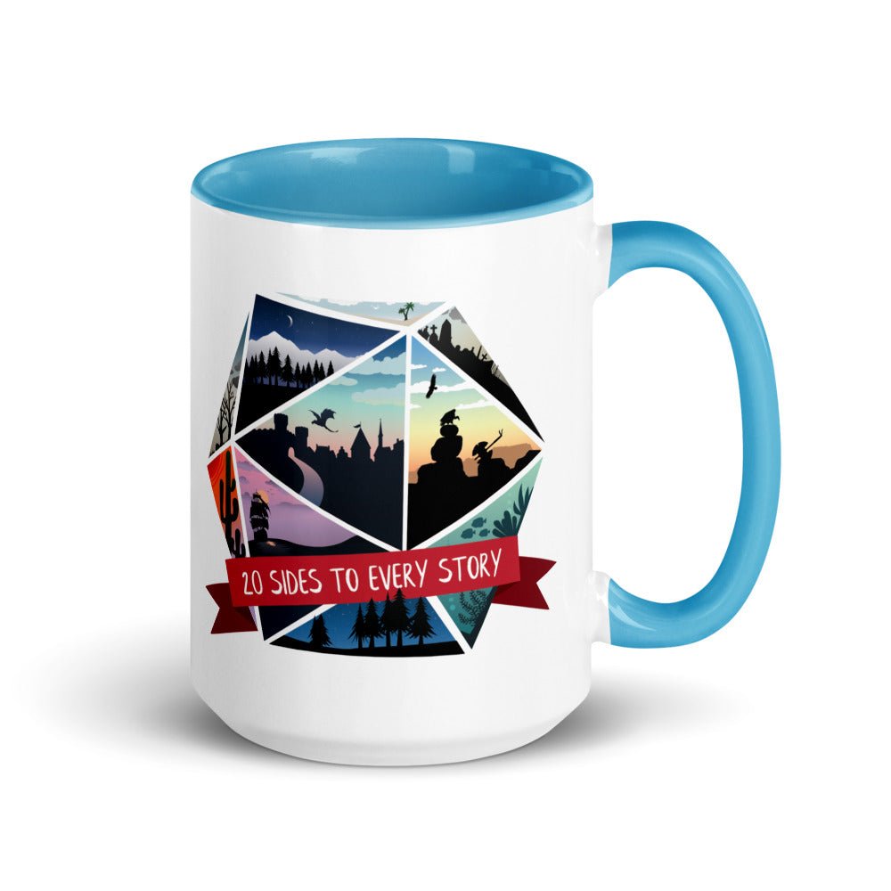 20 Sides to Every Story Mug with Color Inside  Level 1 Gamers Blue 15oz 